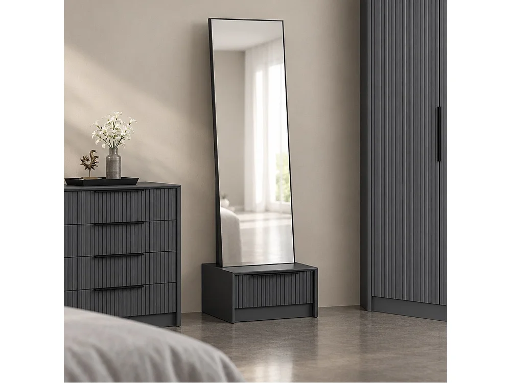 Specchio Kale con base cassetto antracite 54x45x178H