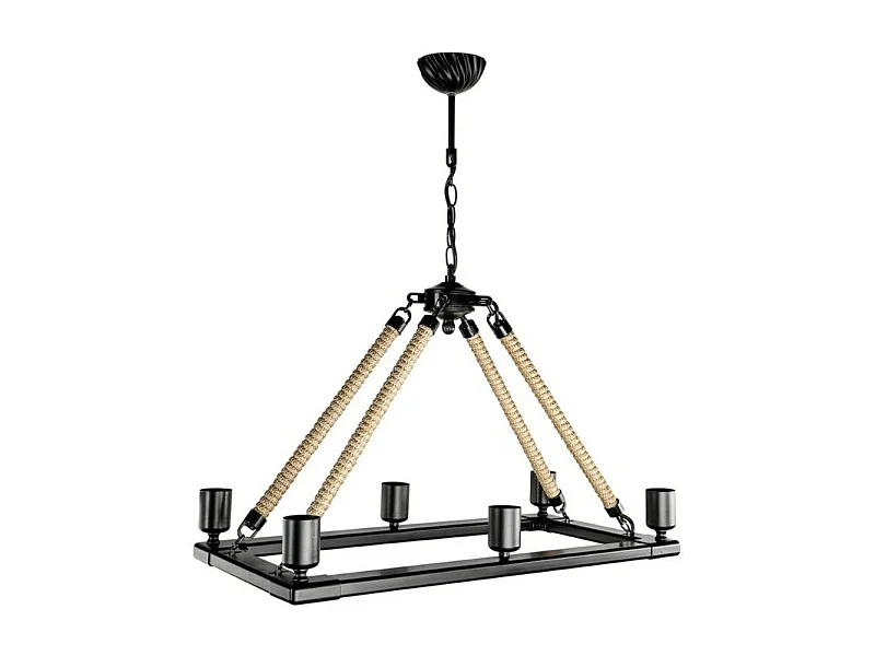 Lampada a sospensione stile retrò con dettagli in corda 6 punti luce Bohem ASZ0866 colore nero