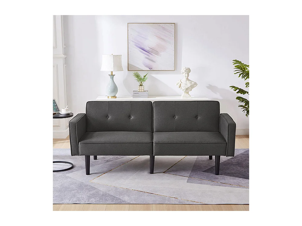 Canapé-lit 2 en 1 avec double dossier réglable individuellement, tissu coton et lin, noir