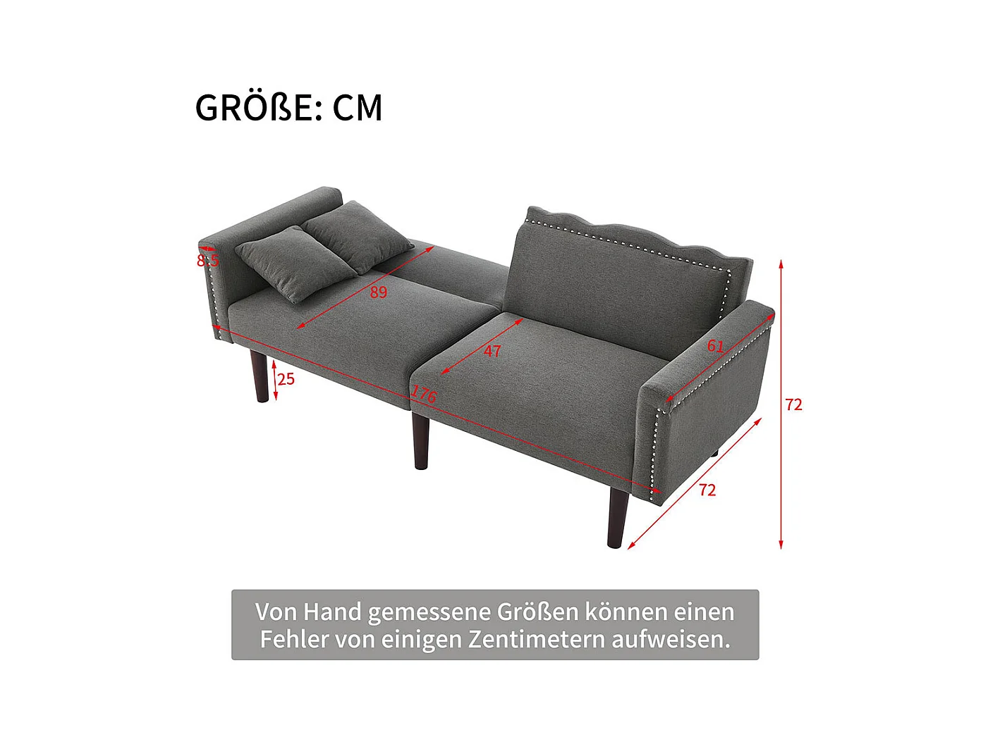 Canapé deux places avec fonction relax, tissu coton et lin, mousse haute densité,gris