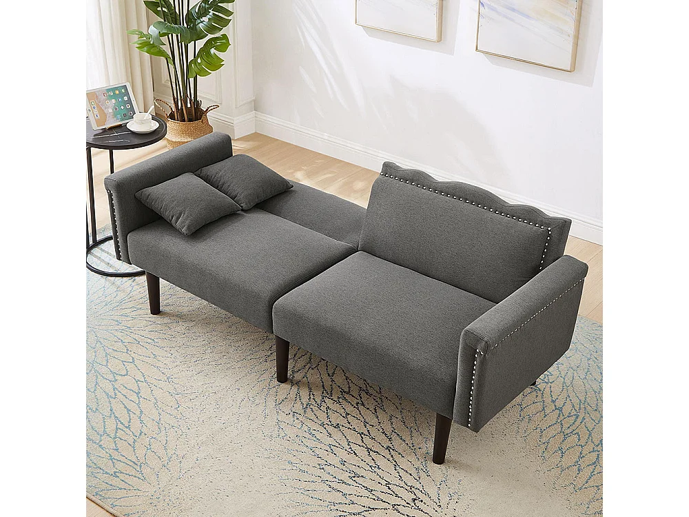 Canapé deux places avec fonction relax, tissu coton et lin, mousse haute densité,gris