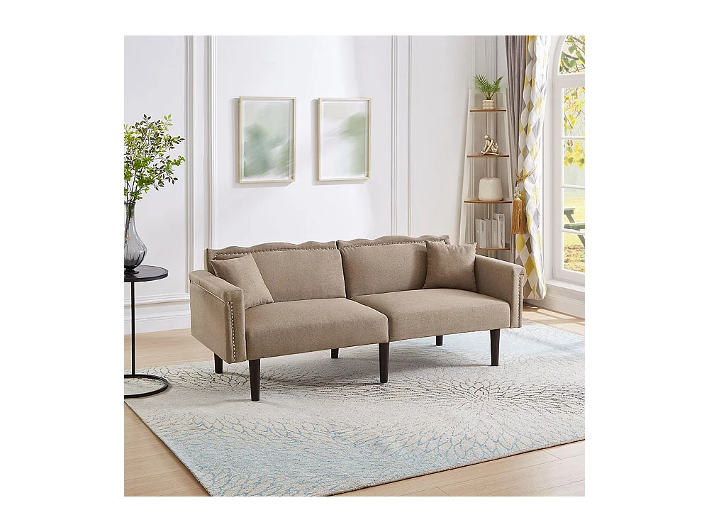 Canapé deux places avec fonction relax, tissu coton et lin, mousse haute densité, marron