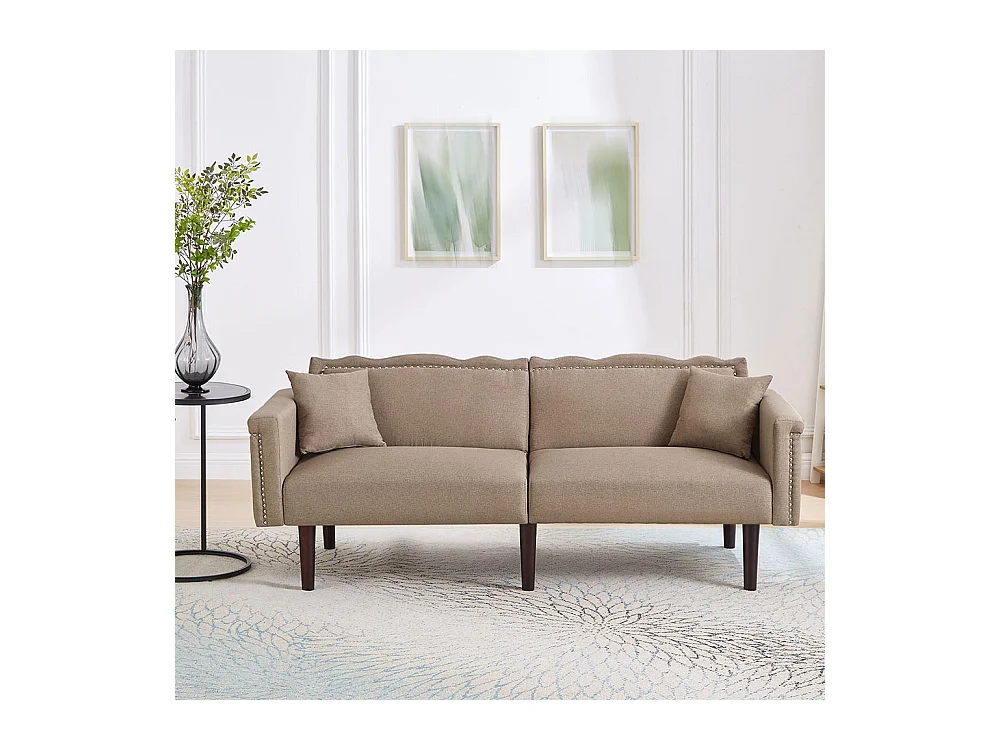 Canapé deux places avec fonction relax, tissu coton et lin, mousse haute densité, marron