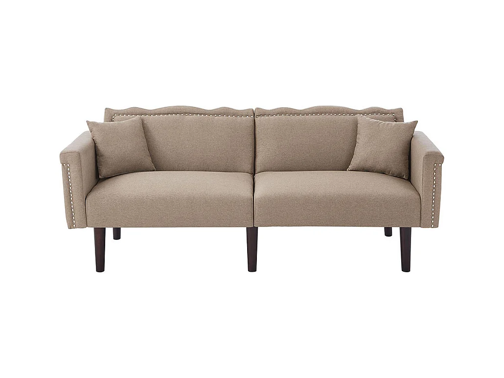 Canapé deux places avec fonction relax, tissu coton et lin, mousse haute densité, marron