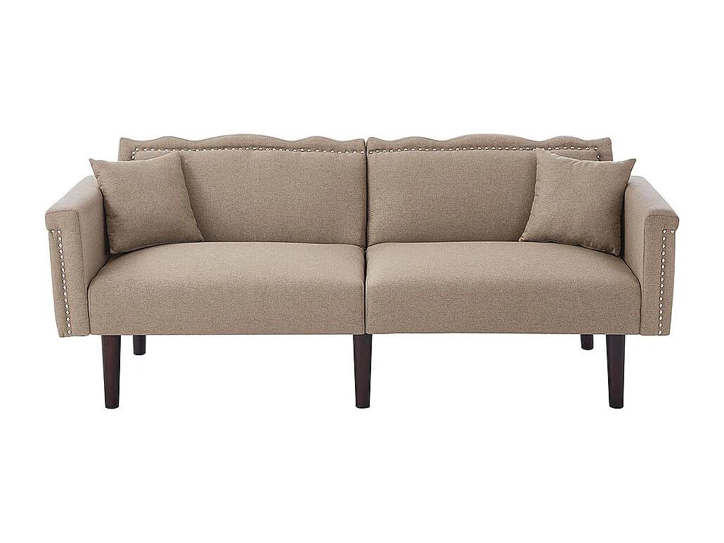 Canapé deux places avec fonction relax, tissu coton et lin, mousse haute densité, marron