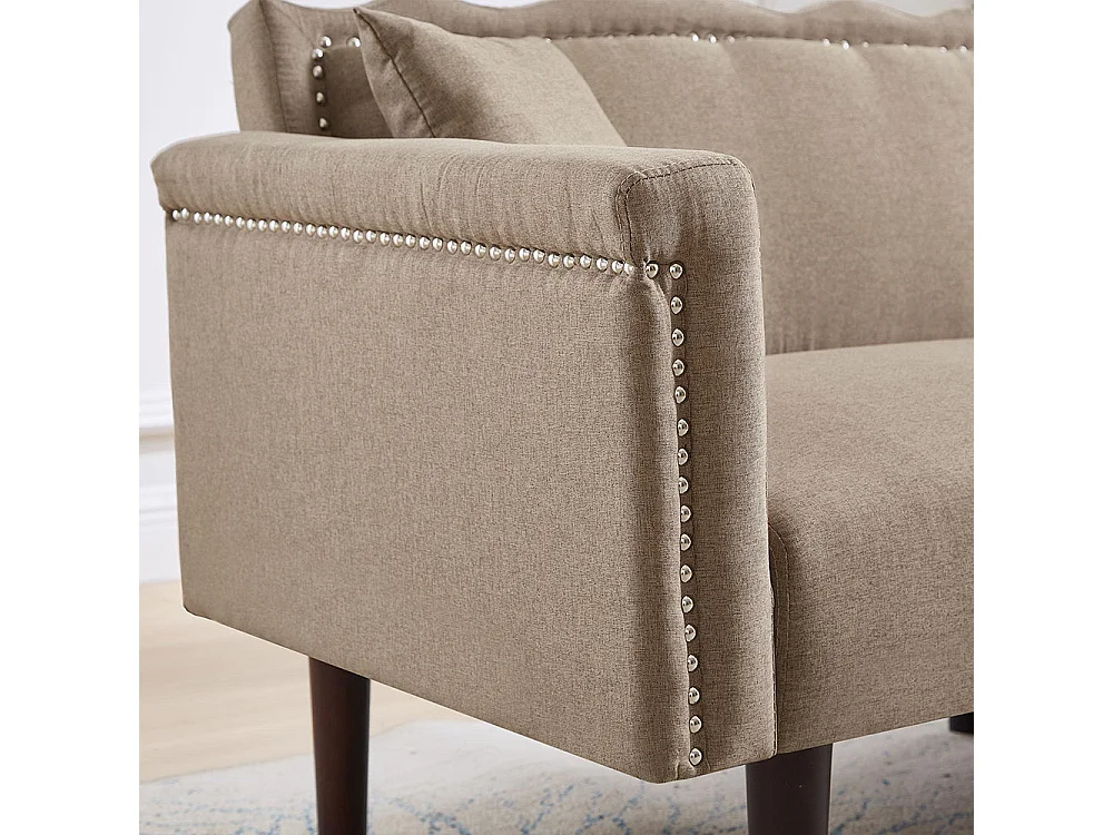 Canapé deux places avec fonction relax, tissu coton et lin, mousse haute densité, marron