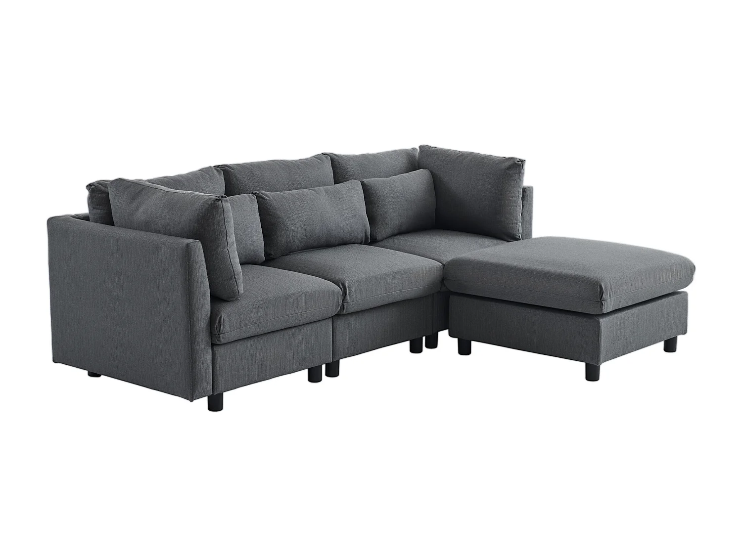 Design moderne, meubles rembourrés, canapé 3 places, canapé d'angle en L avec pouf, gris