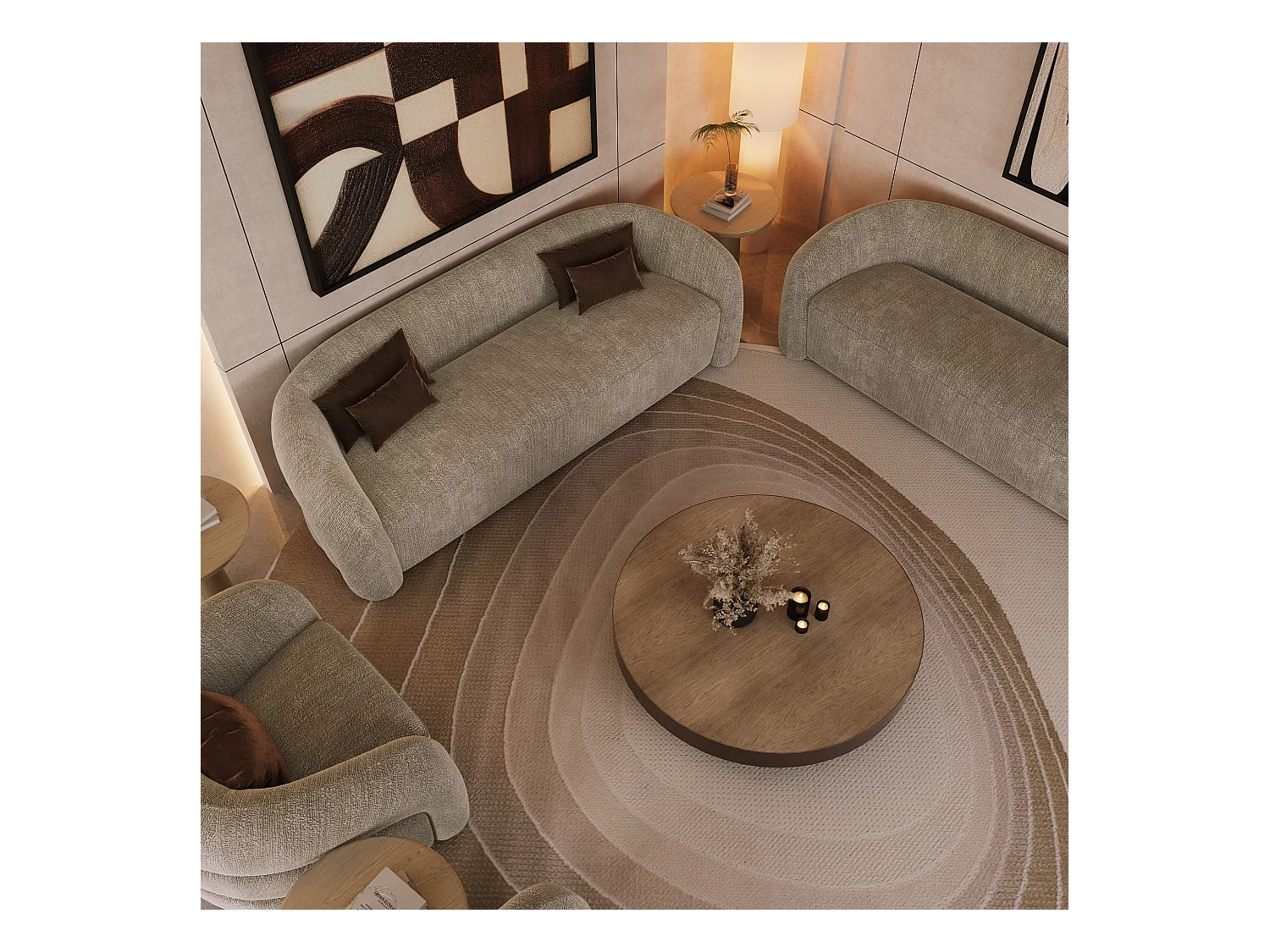 Canapé 3 places velours texturé taupe VICTORIA