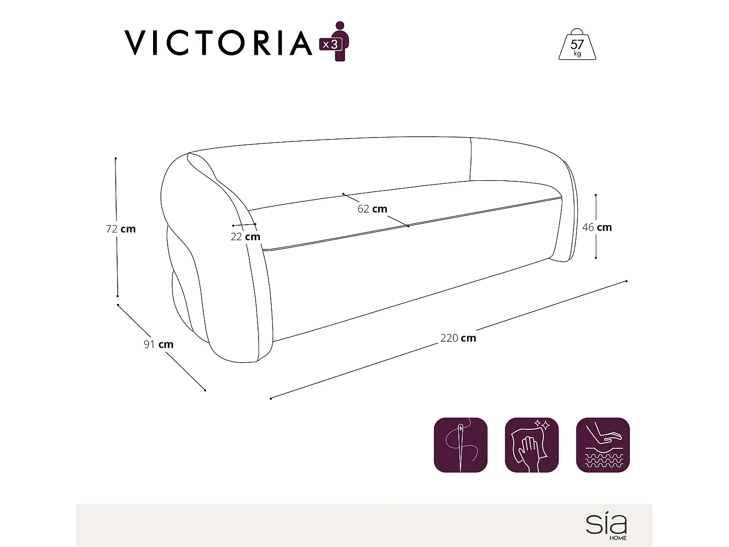 Canapé 3 places velours texturé beige VICTORIA