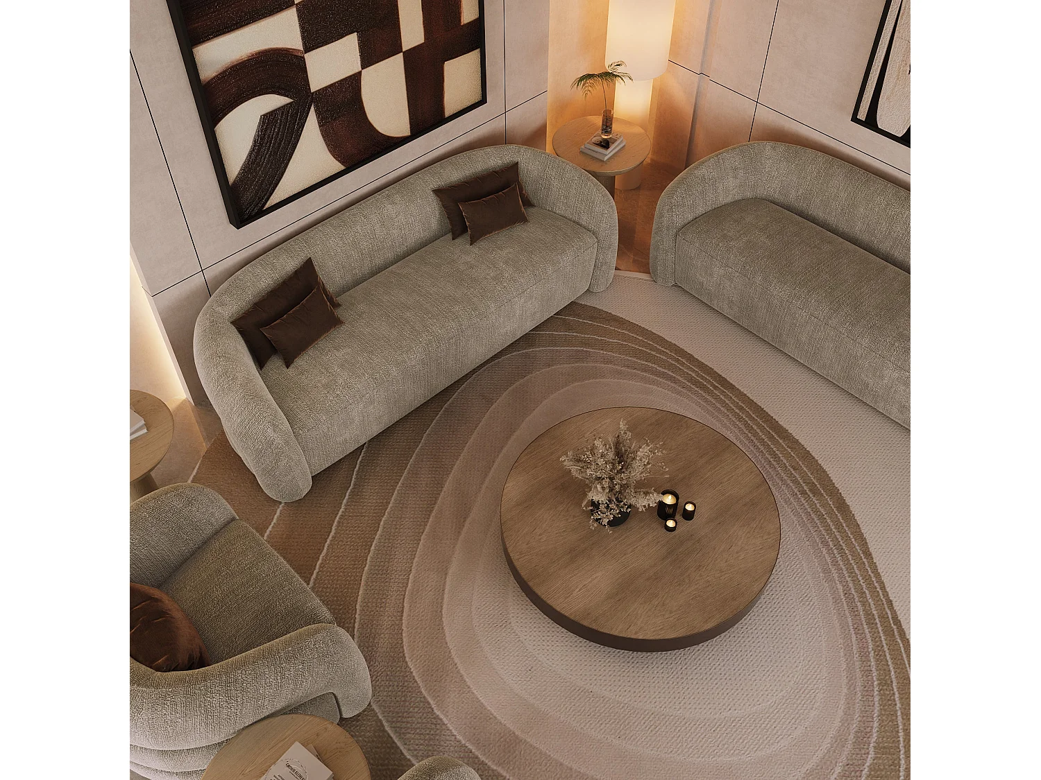 Fauteuil pivotant velours texturé taupe VICTORIA