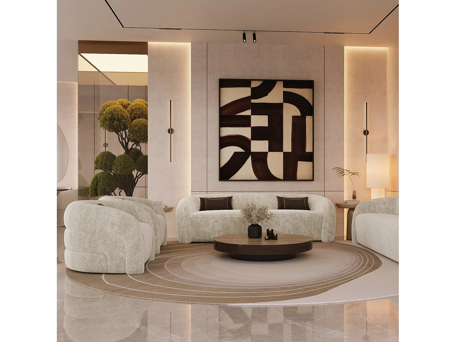 Fauteuil pivotant velours texturé beige VICTORIA