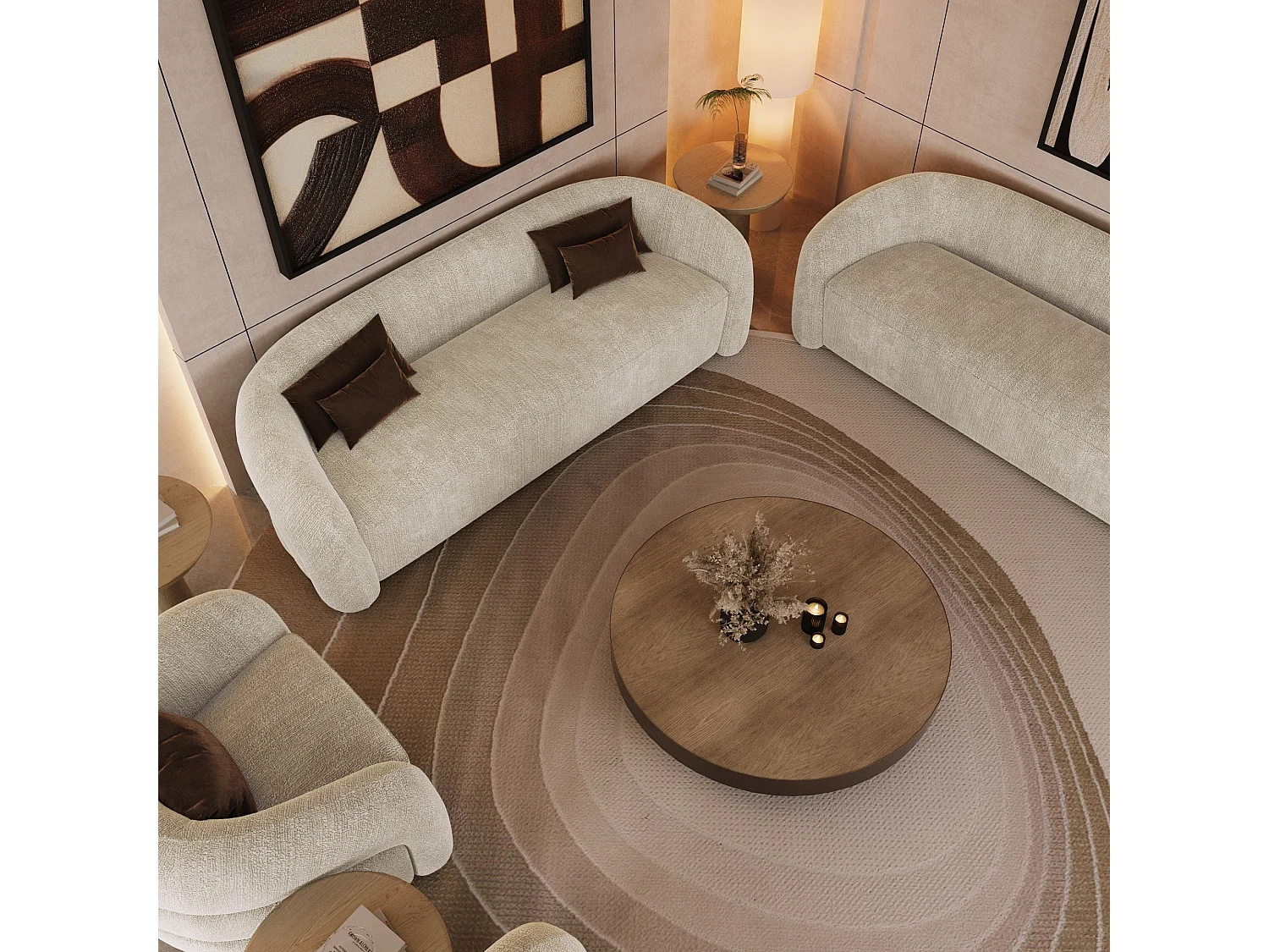 Fauteuil pivotant velours texturé beige VICTORIA