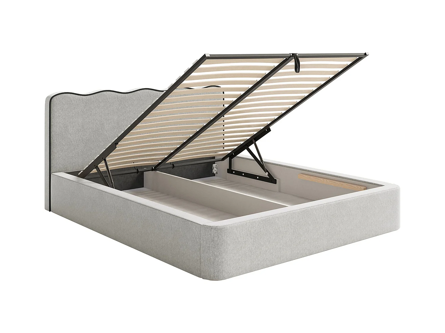 Lit tapissé avec coffre – 160x200 cm – en tissu tressé gris clair – DUNEY