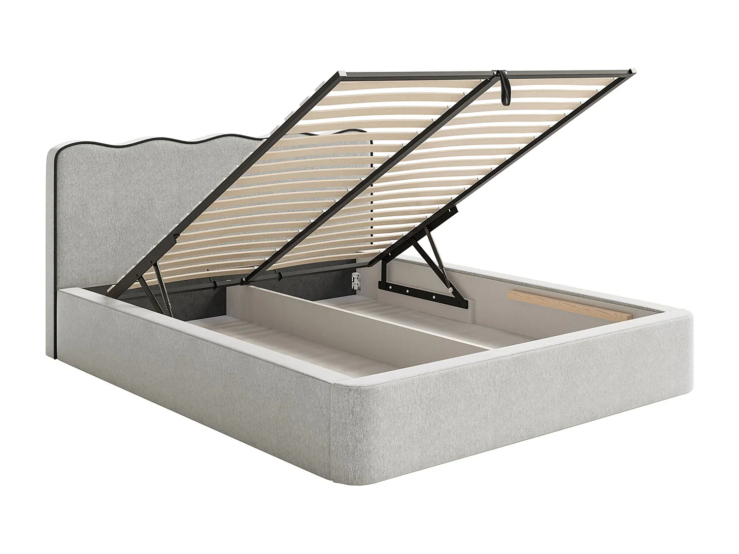 Lit tapissé avec coffre – 160x200 cm – en tissu tressé gris clair – DUNEY
