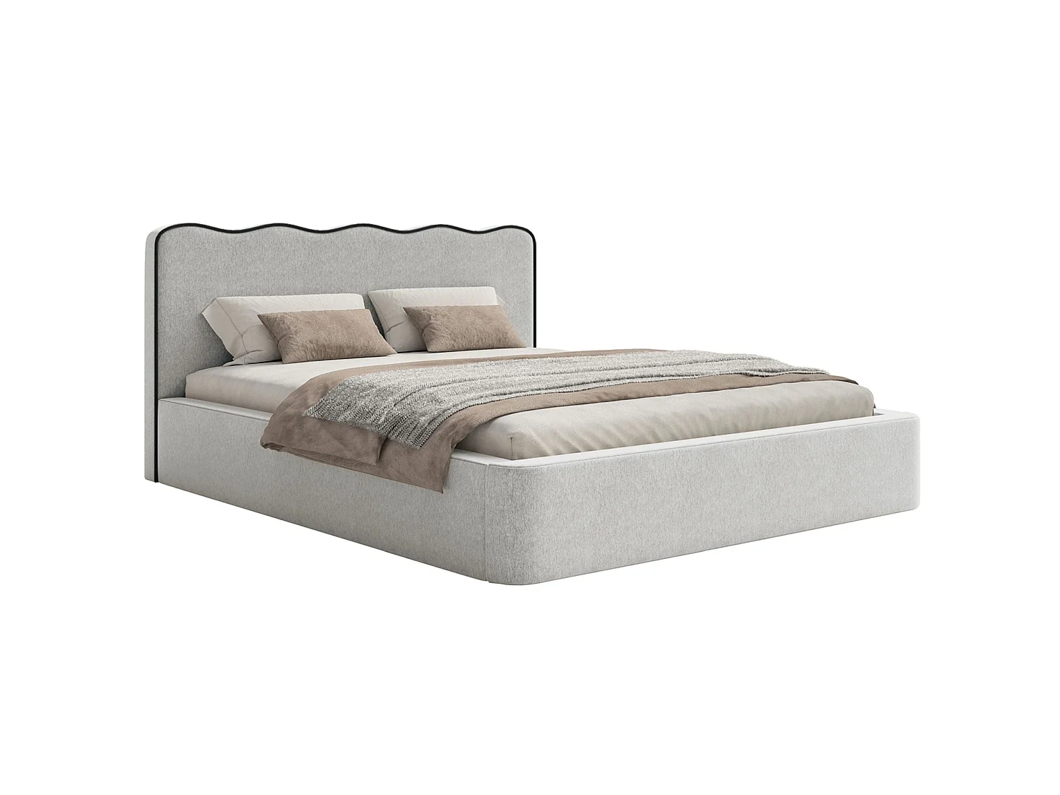 Gestoffeerd bed met opbergruimte – 160x200 cm – in lichtgrijze geweven stof – DUNEY