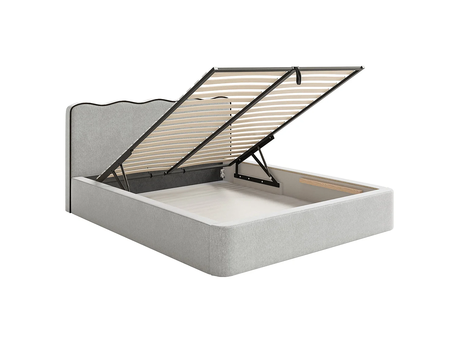 Gestoffeerd bed met opbergruimte – 160x200 cm – in lichtgrijze geweven stof – DUNEY