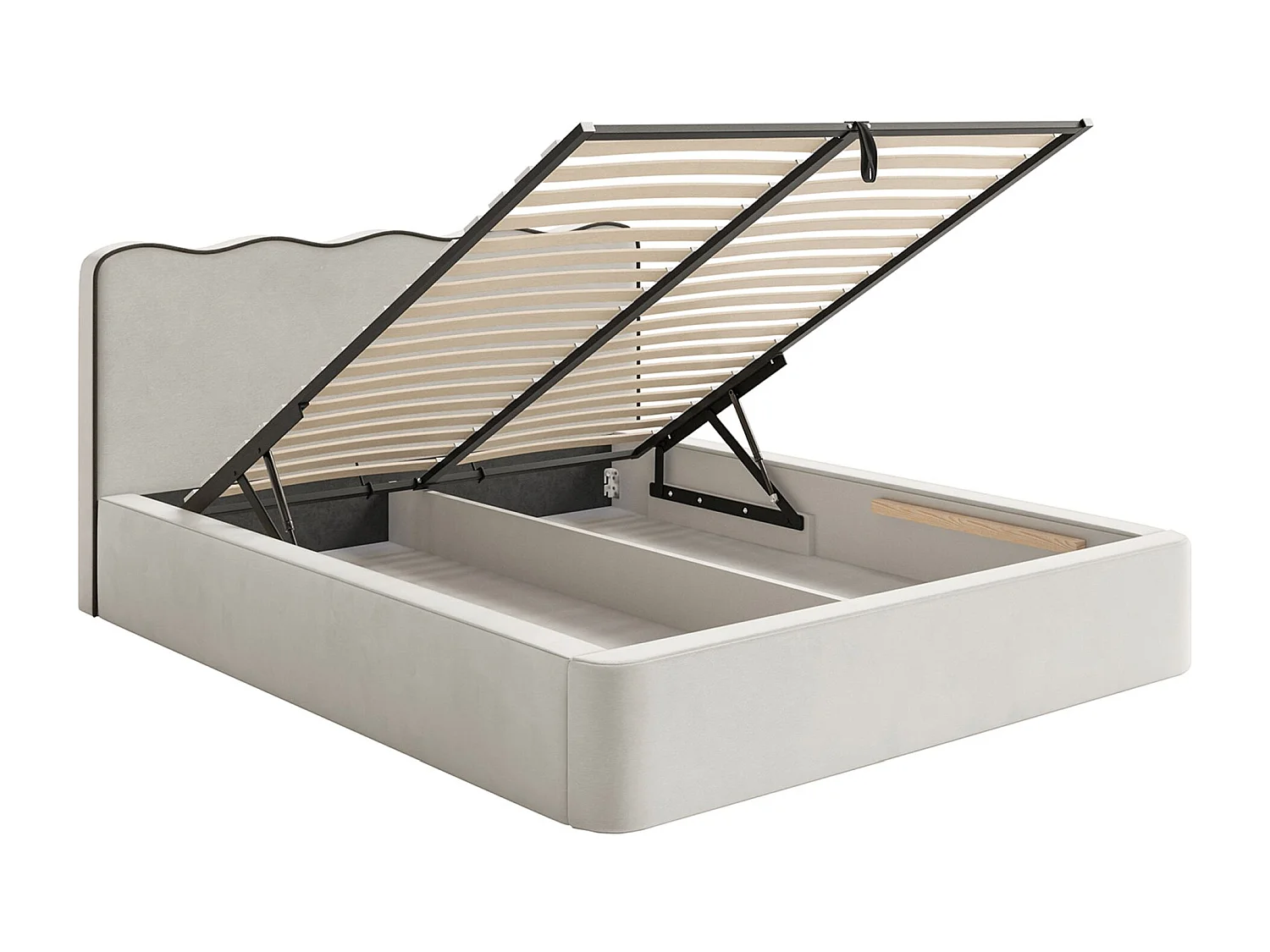 Lit tapissé avec coffre – 200x200 cm – en velours beige clair – DUNEY