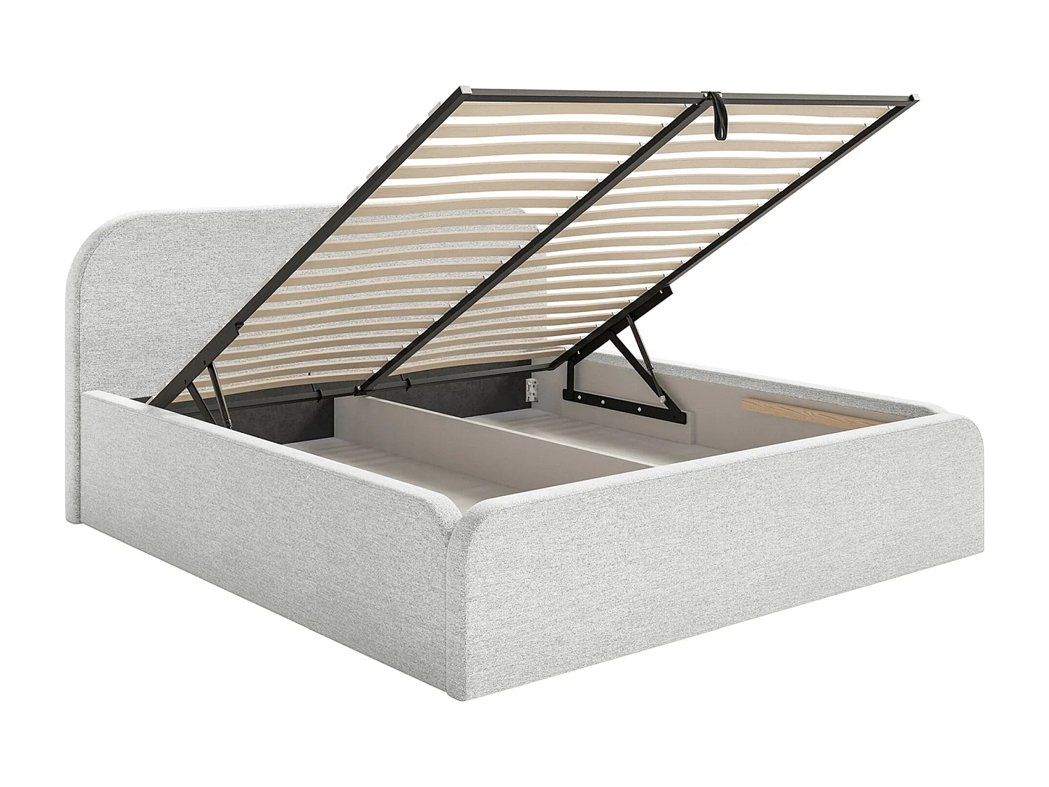 Lit tapissé avec coffre – 180x200 cm – en tissu chenille gris clair – UMIKE