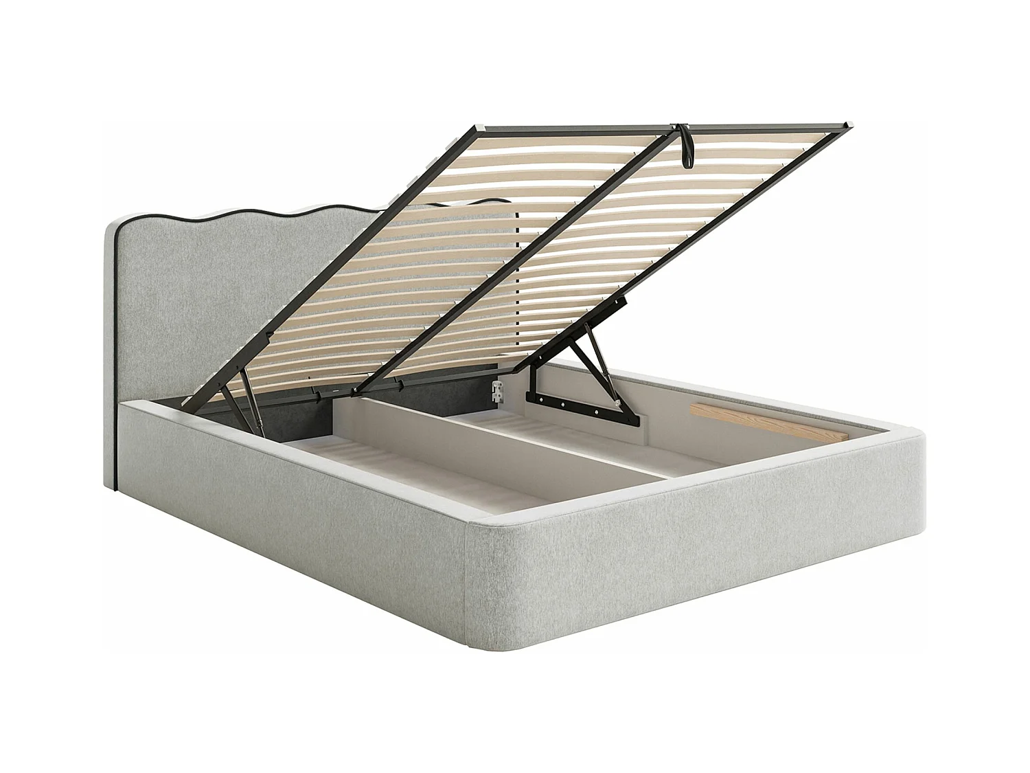 Lit tapissé avec coffre – 180x200 cm – en tissu tressé gris clair – DUNEY