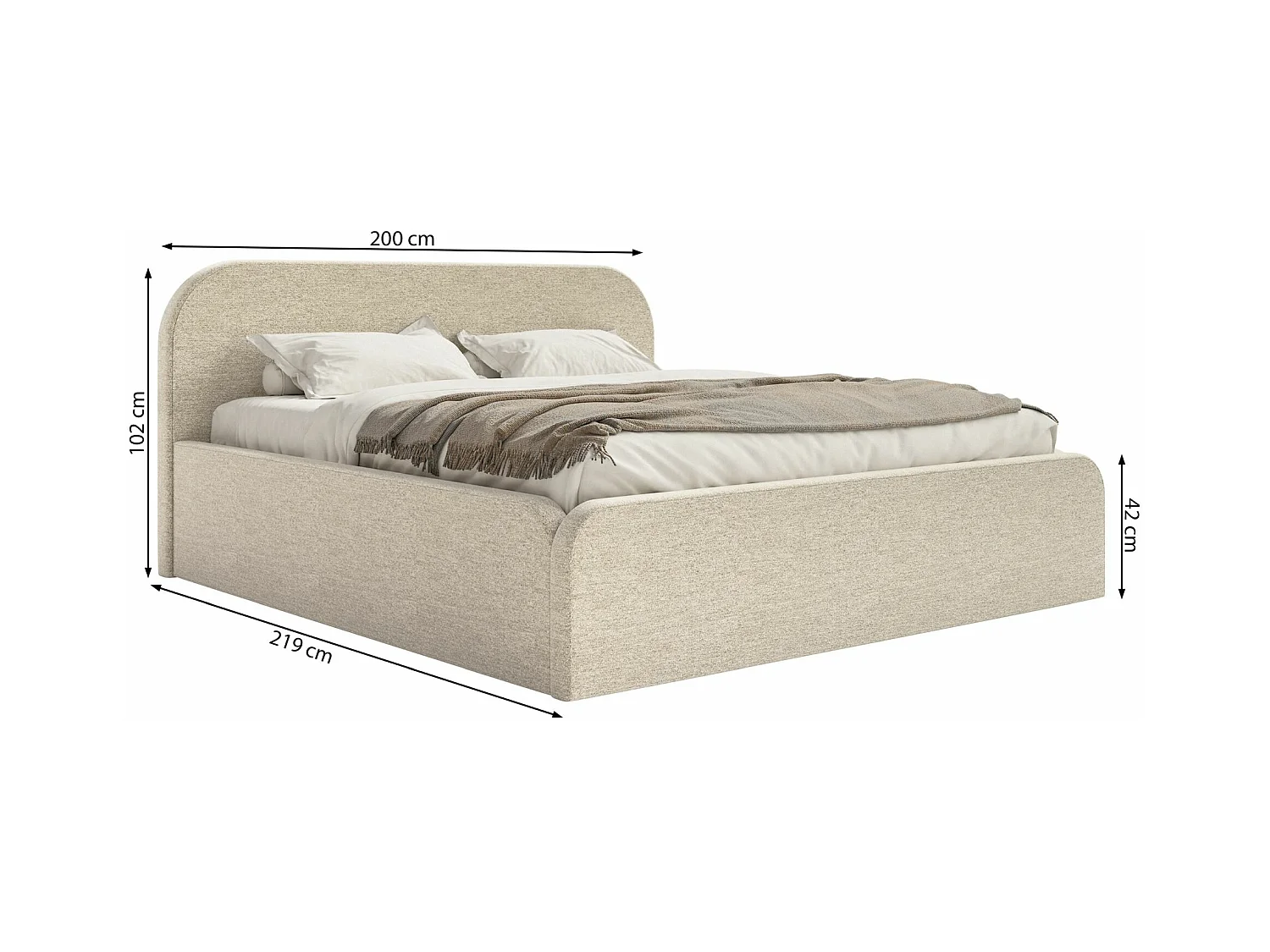 Lit tapissé avec coffre – 180x200 cm – en tissu chenille beige clair – UMIKE
