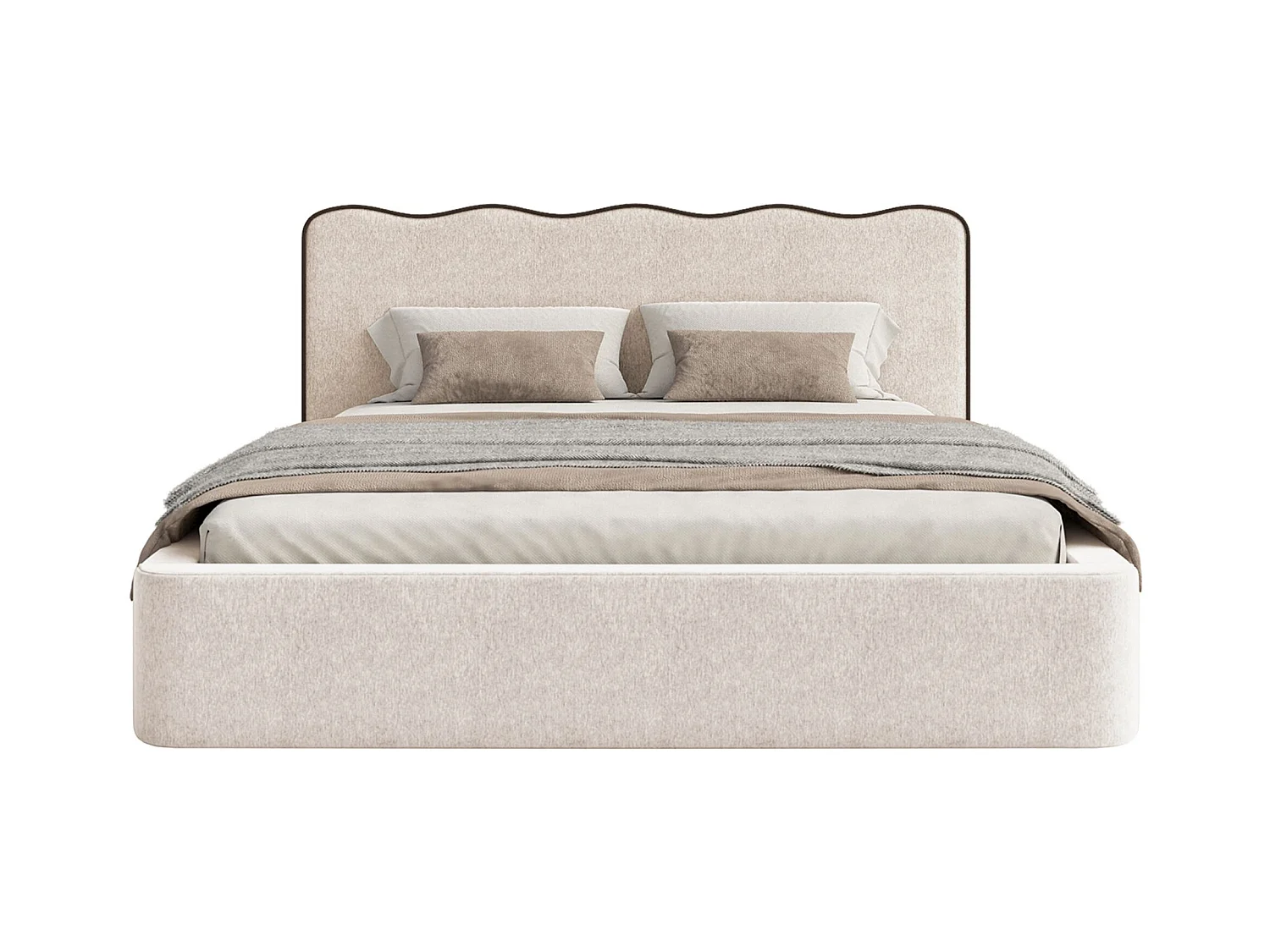 Lit tapissé avec coffre – 140x200 cm – en tissu tressé beige clair – DUNEY