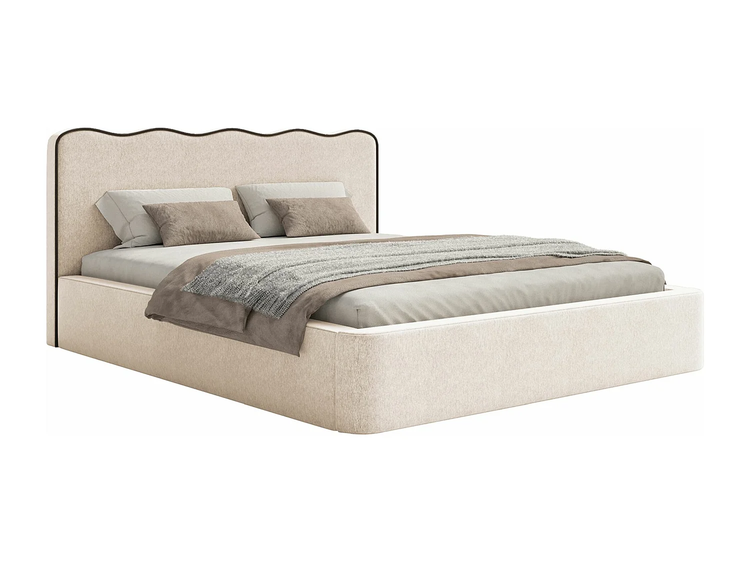 Polsterbett 140x200 - mit Bettkasten und Strukturstoff - Hellbeige - DUNEY