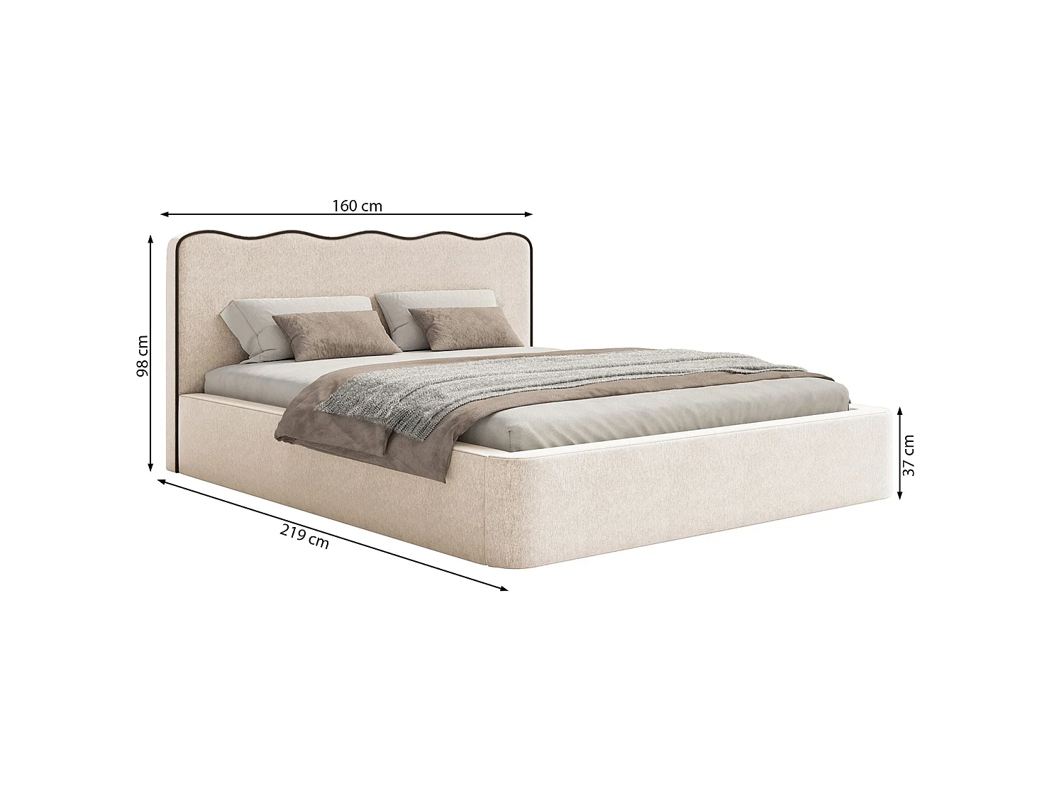 Gestoffeerd bed met opbergruimte – 140x200 cm – in lichtbeige geweven stof – DUNEY