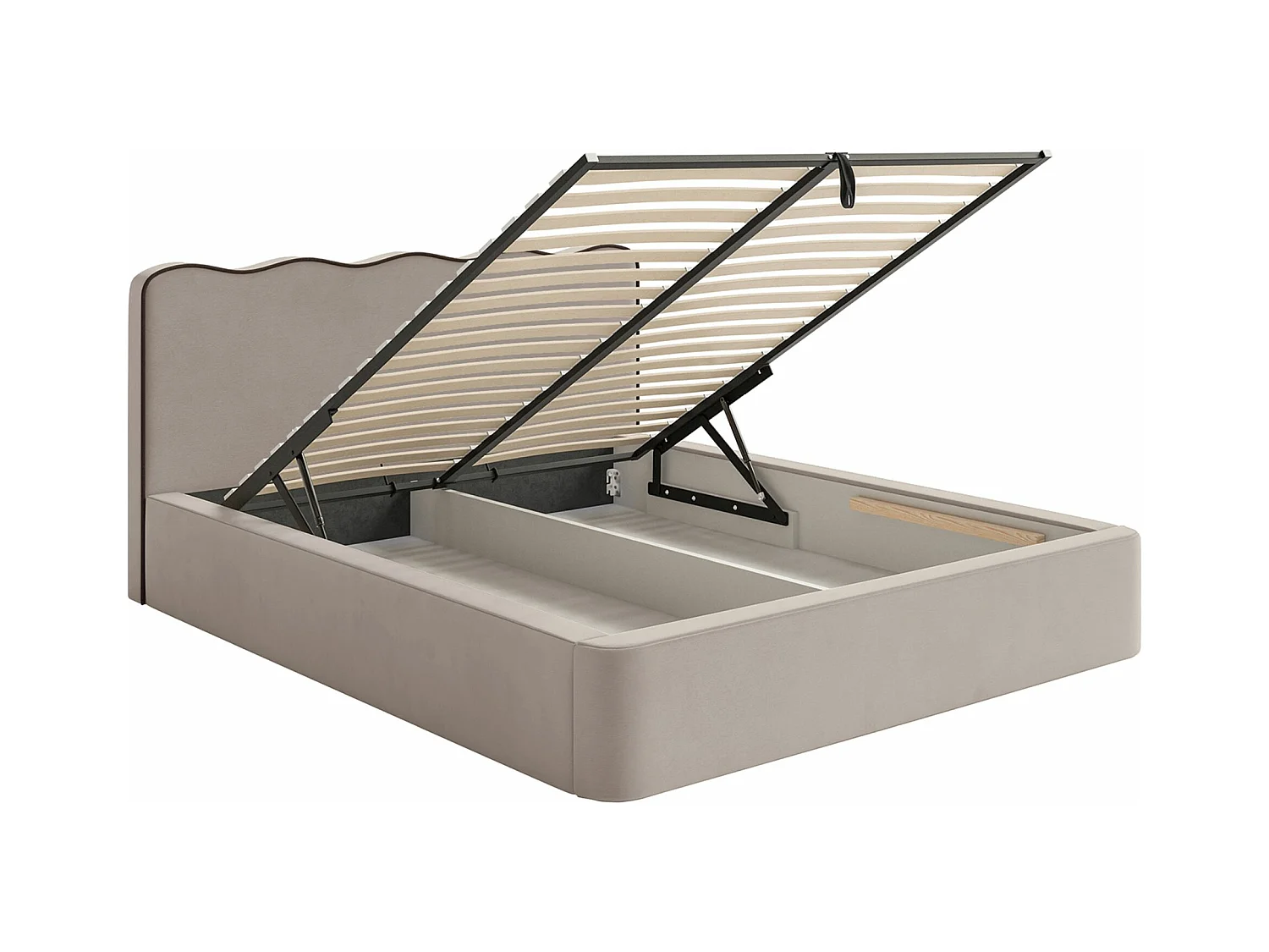 Lit tapissé avec coffre – 140x200 cm – en velours beige – DUNEY