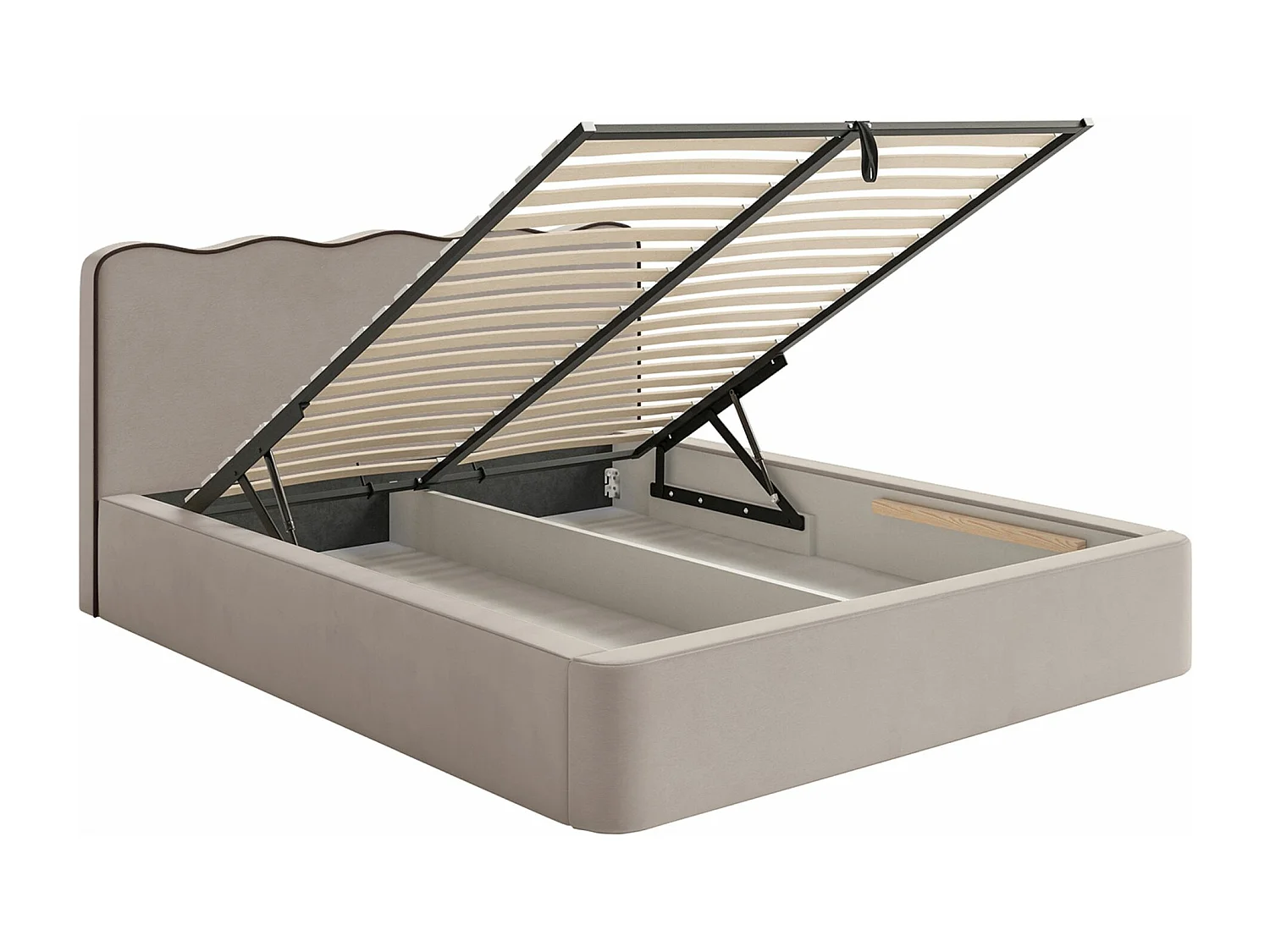 Lit tapissé avec coffre – 140x200 cm – en velours beige – DUNEY