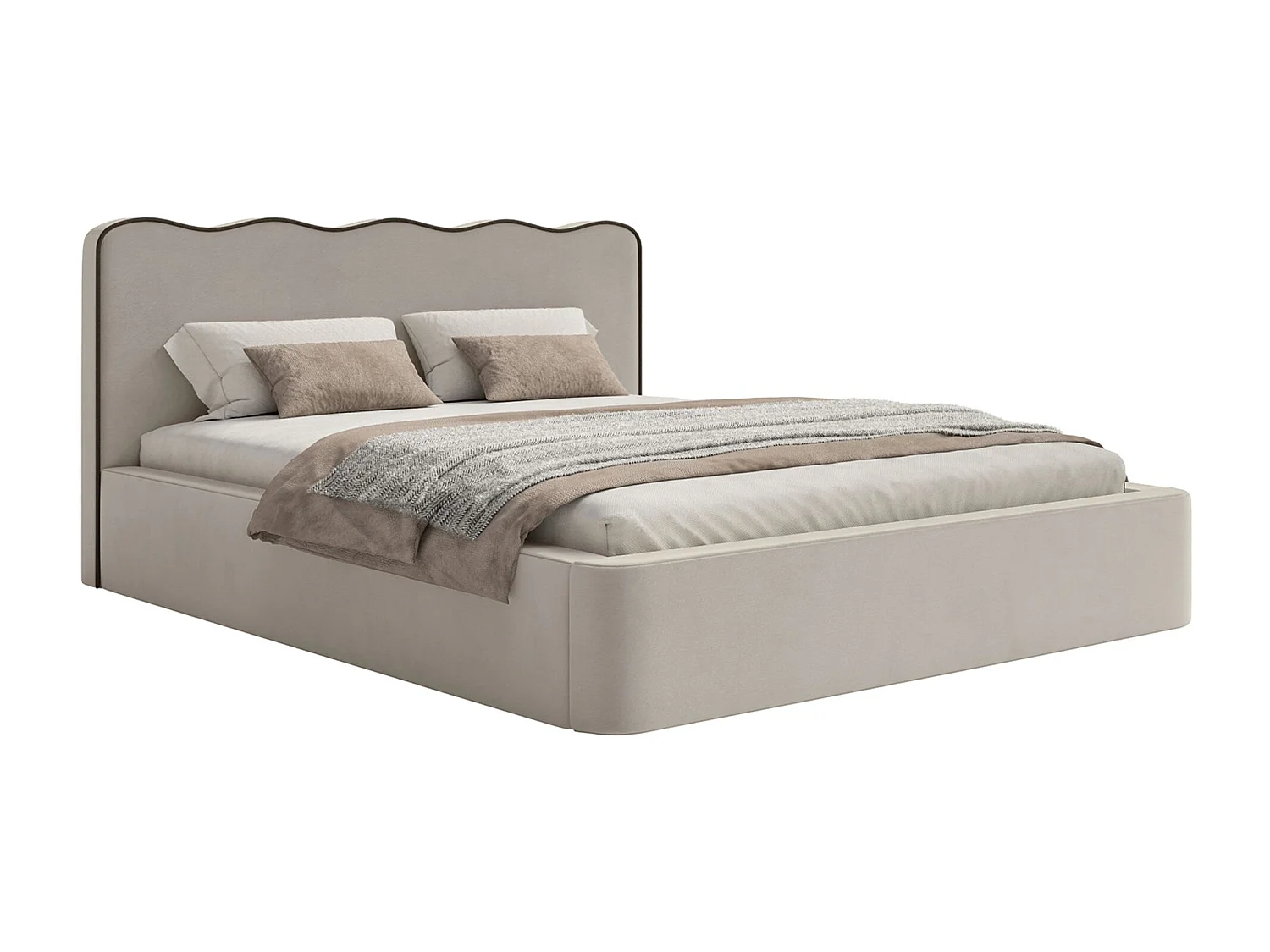 Gestoffeerd bed met opbergruimte – 140x200 cm – in beige fluweel – DUNEY