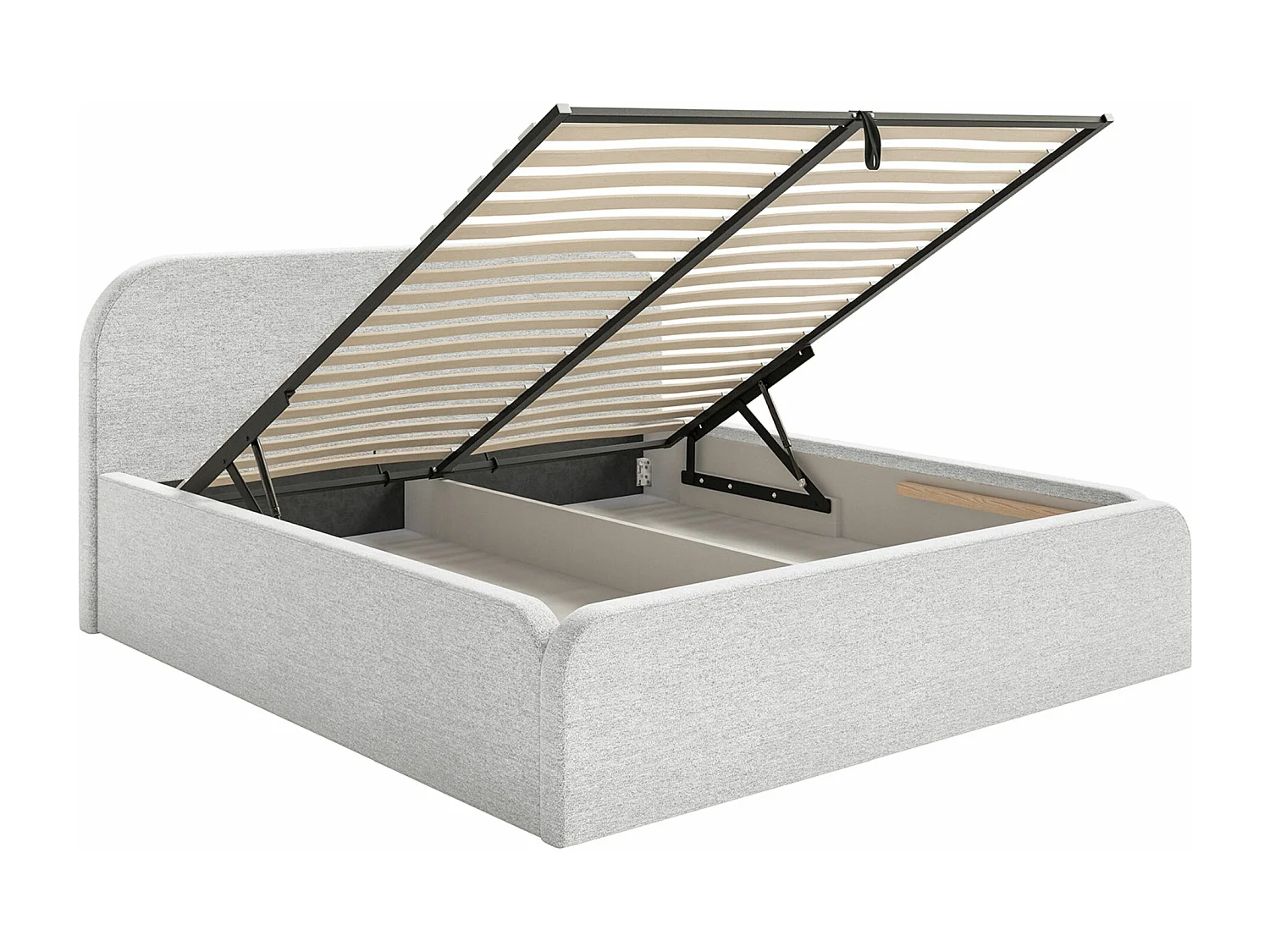 Polsterbett 140x200 - mit Bettkasten - Chenille-Bezug - Hellgrau - UMIKE