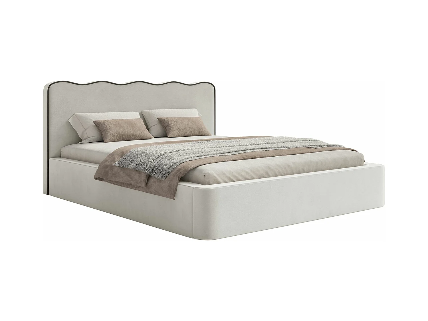 Lit tapissé avec coffre – 140x200 cm – en velours beige clair – DUNEY