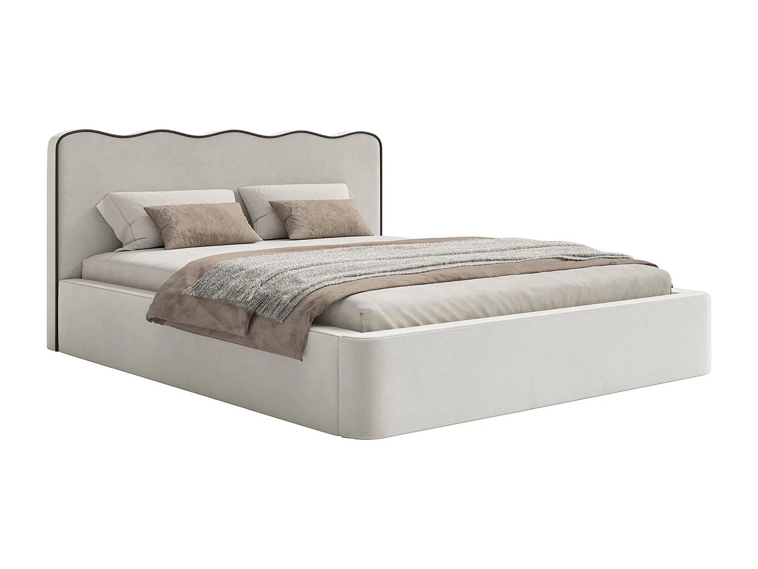 Lit tapissé avec coffre – 140x200 cm – en velours beige clair – DUNEY