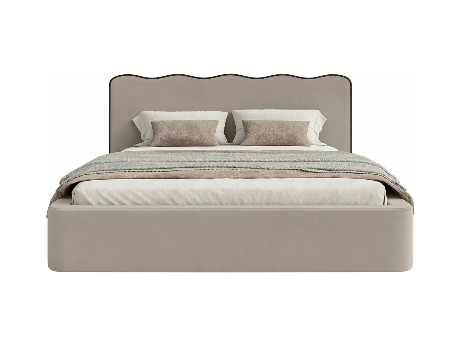 Lit tapissé avec coffre – 180x200 cm – en velours beige – DUNEY