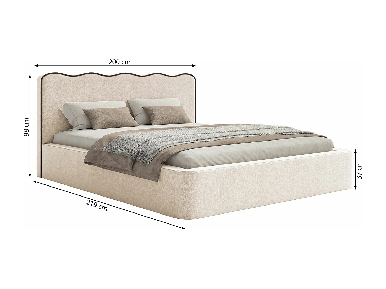 Lit tapissé avec coffre – 180x200 cm – en velours beige – DUNEY