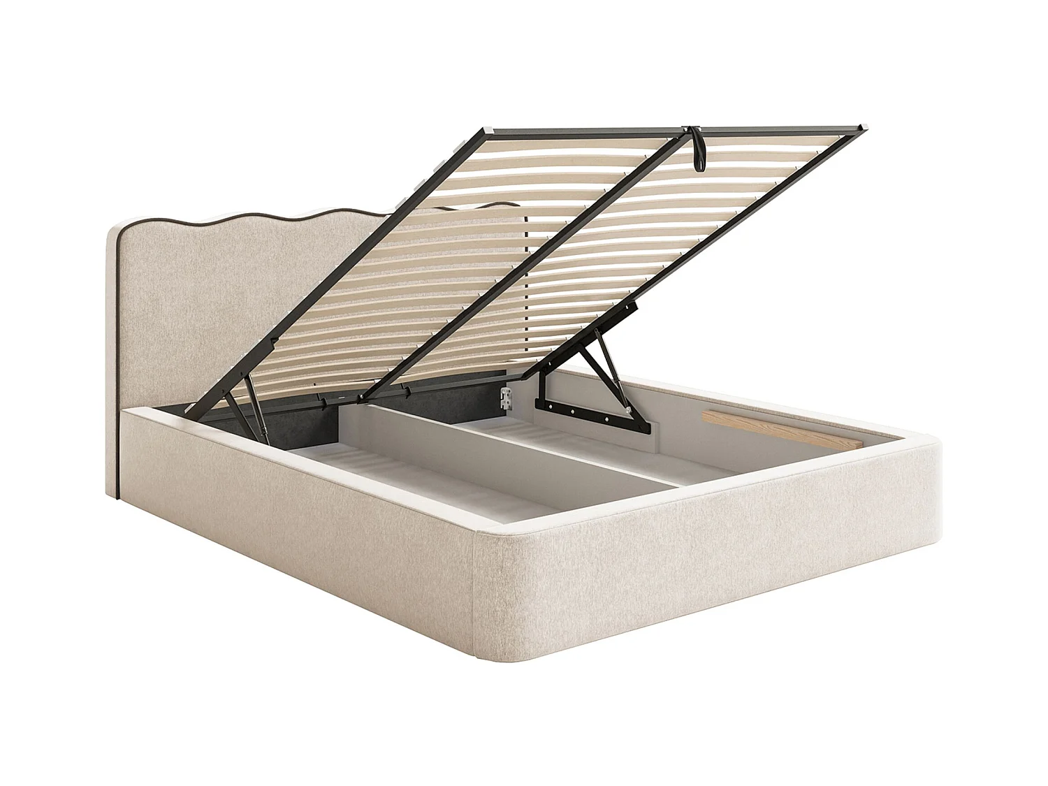 Lit tapissé avec coffre – 160x200 cm – en tissu tressé beige clair – DUNEY