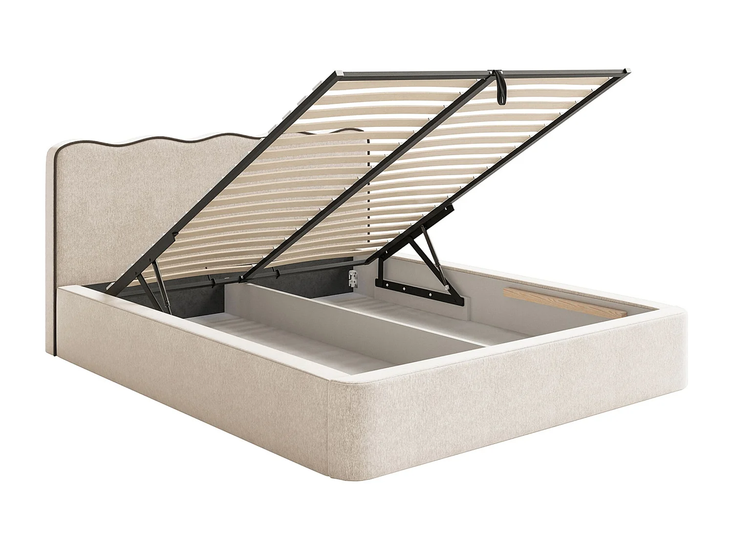 Lit tapissé avec coffre – 160x200 cm – en tissu tressé beige clair – DUNEY