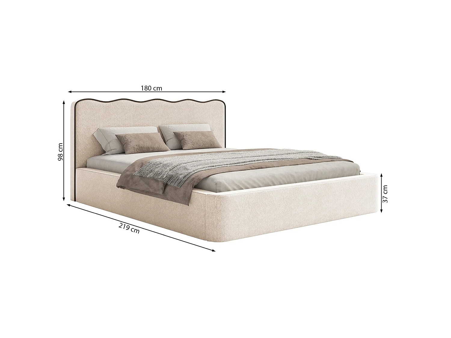Gestoffeerd bed met opbergruimte – 160x200 cm – in lichtbeige geweven stof – DUNEY