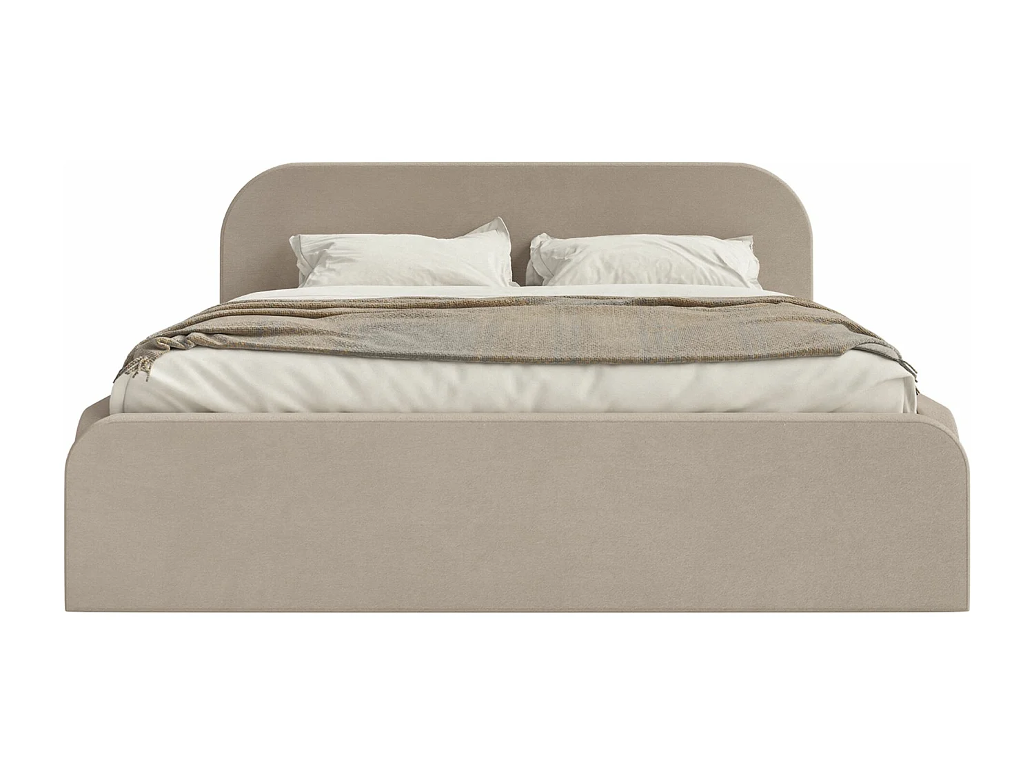 Lit tapissé avec coffre – 140x200 cm – en velours beige – UMIKE