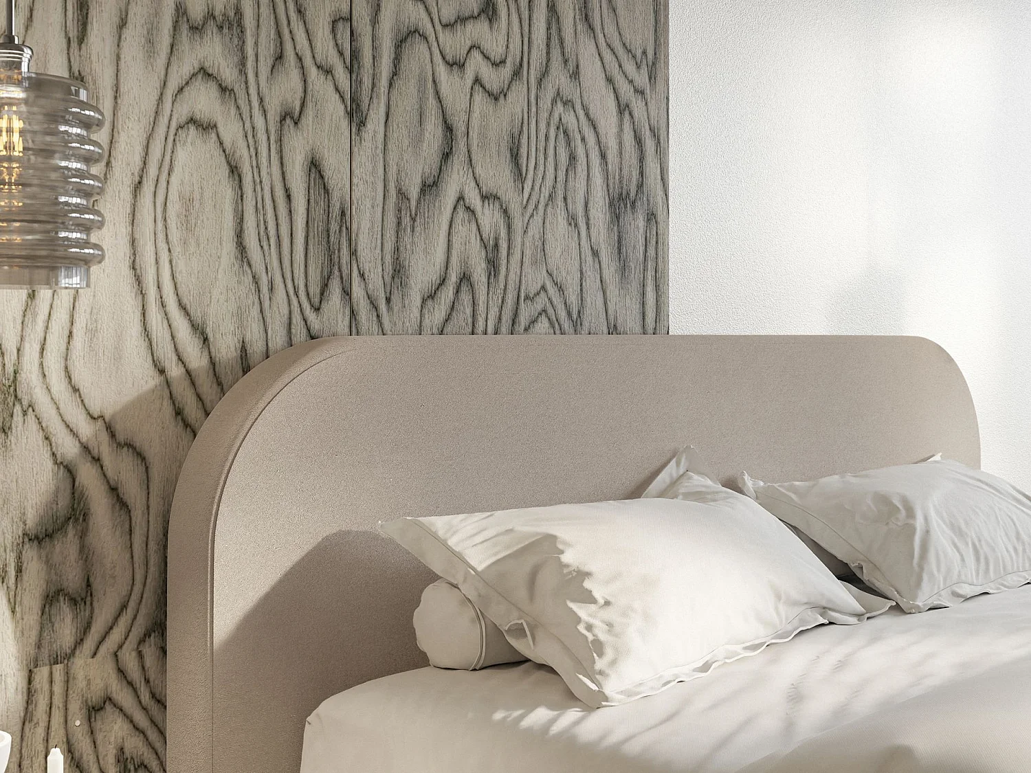 Lit tapissé avec coffre – 140x200 cm – en velours beige – UMIKE