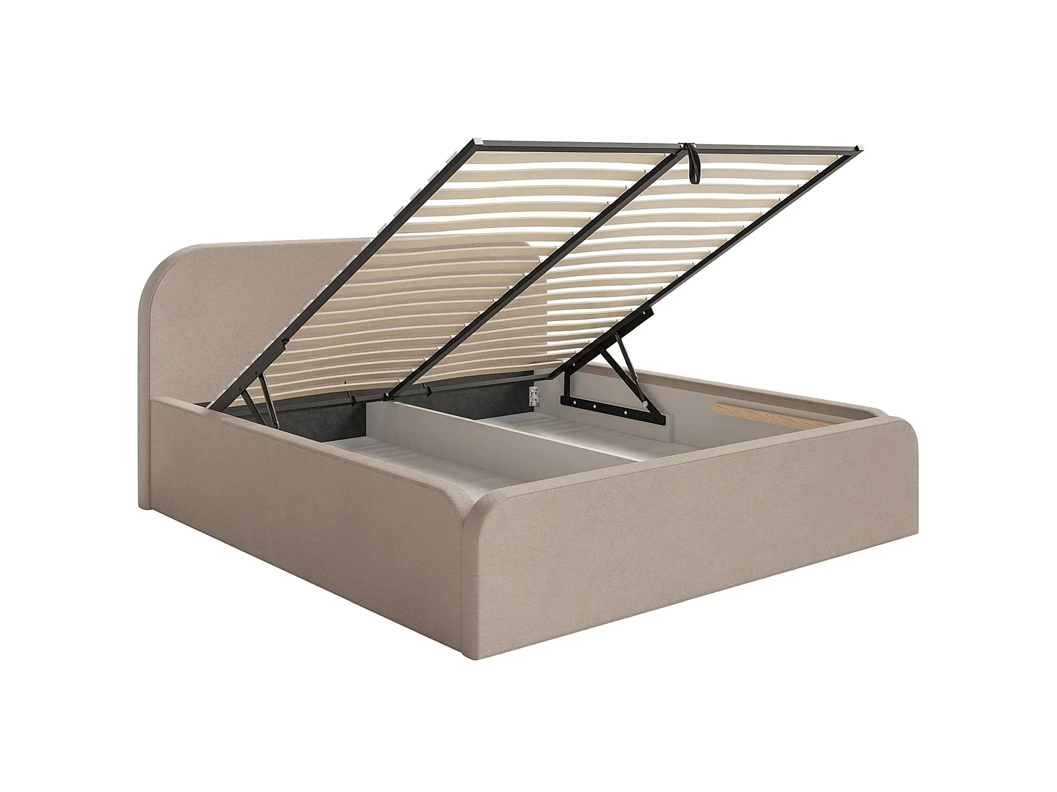 Lit tapissé avec coffre – 140x200 cm – en velours beige – UMIKE