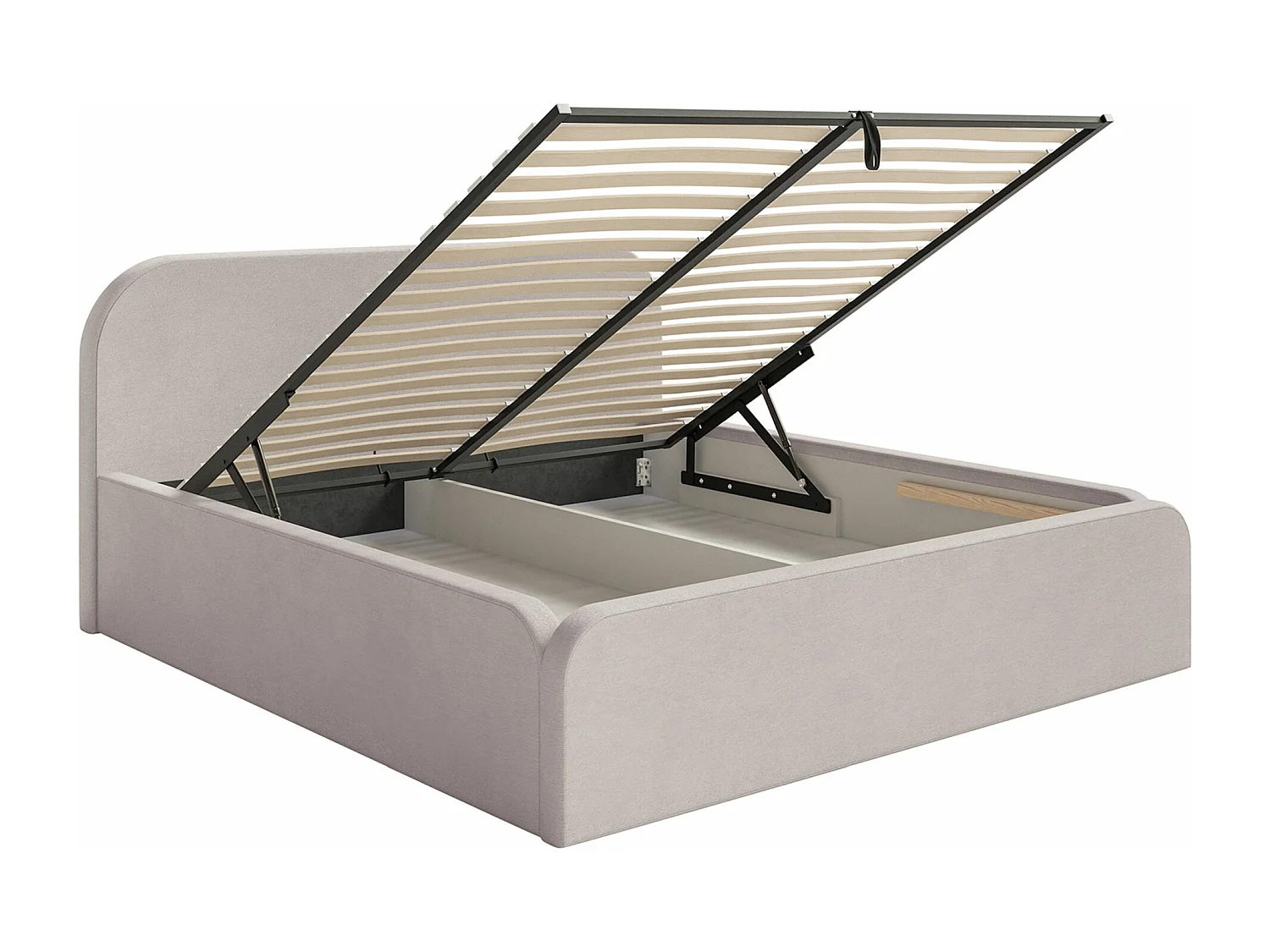 Lit tapissé avec coffre – 160x200 cm – en velours beige-gris – UMIKE
