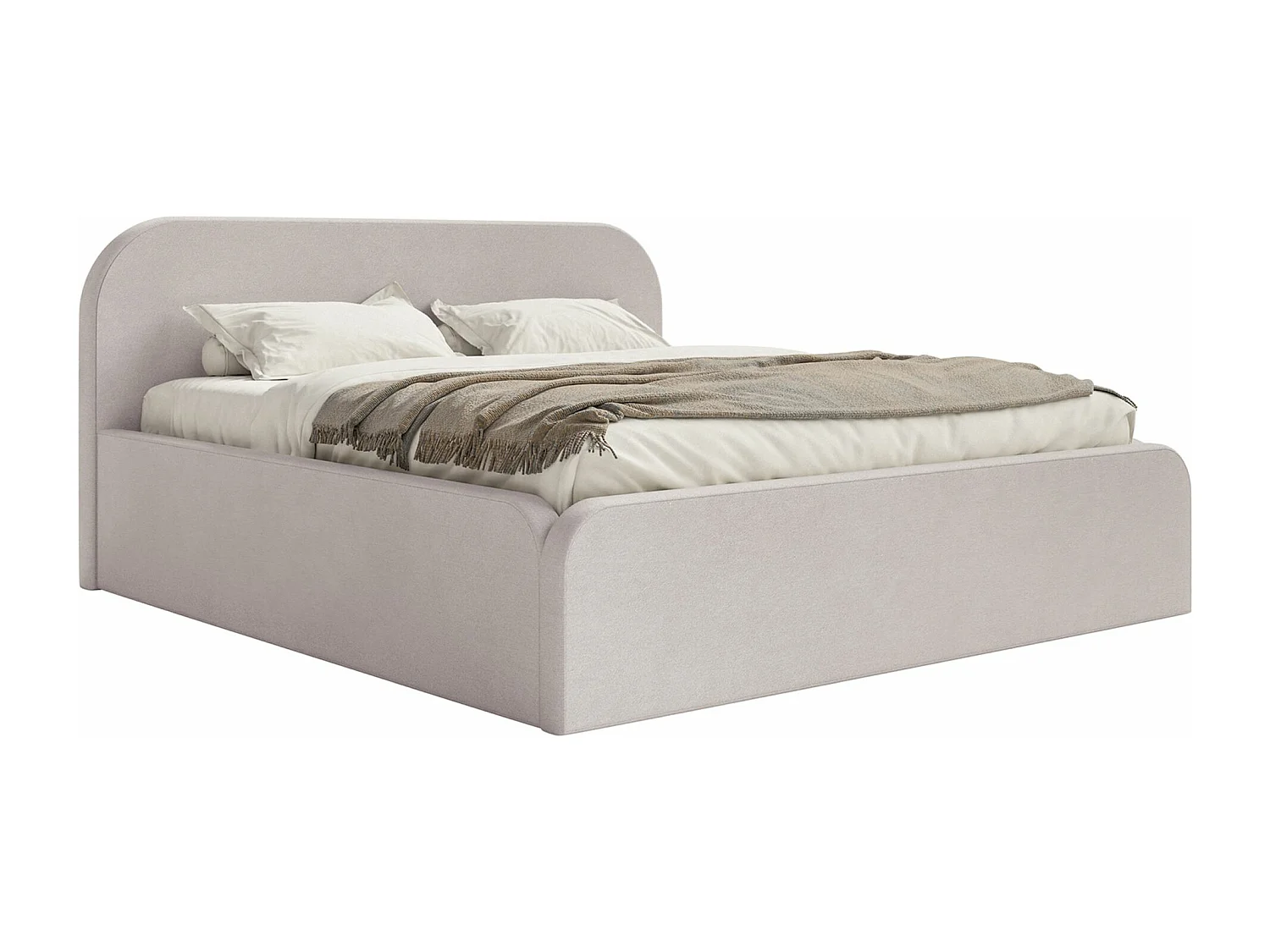 Lit tapissé avec coffre – 160x200 cm – en velours beige-gris – UMIKE