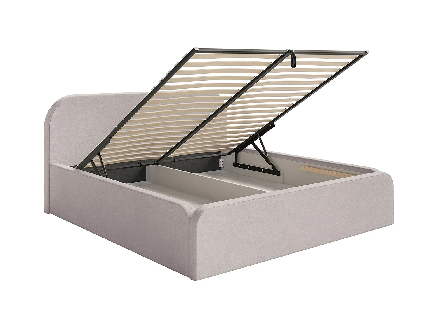 Lit tapissé avec coffre – 180x200 cm – en velours beige-gris – UMIKE