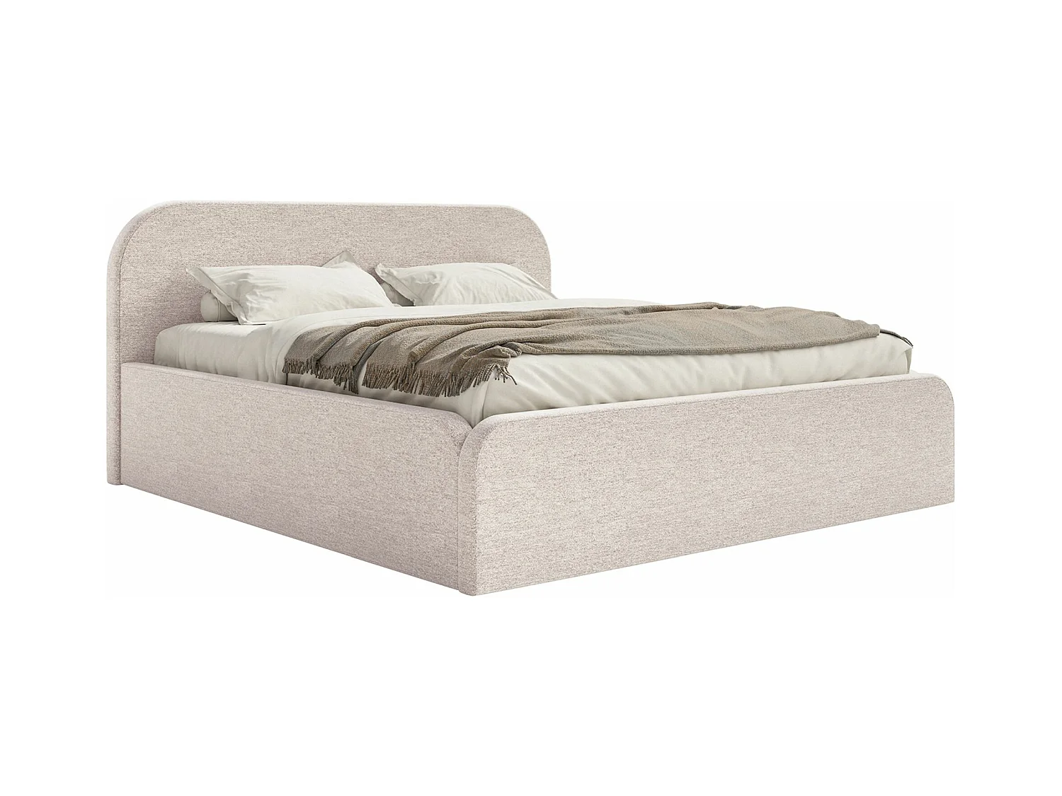 Lit tapissé avec coffre – 200x200 cm – en tissu chenille beige clair – UMIKE