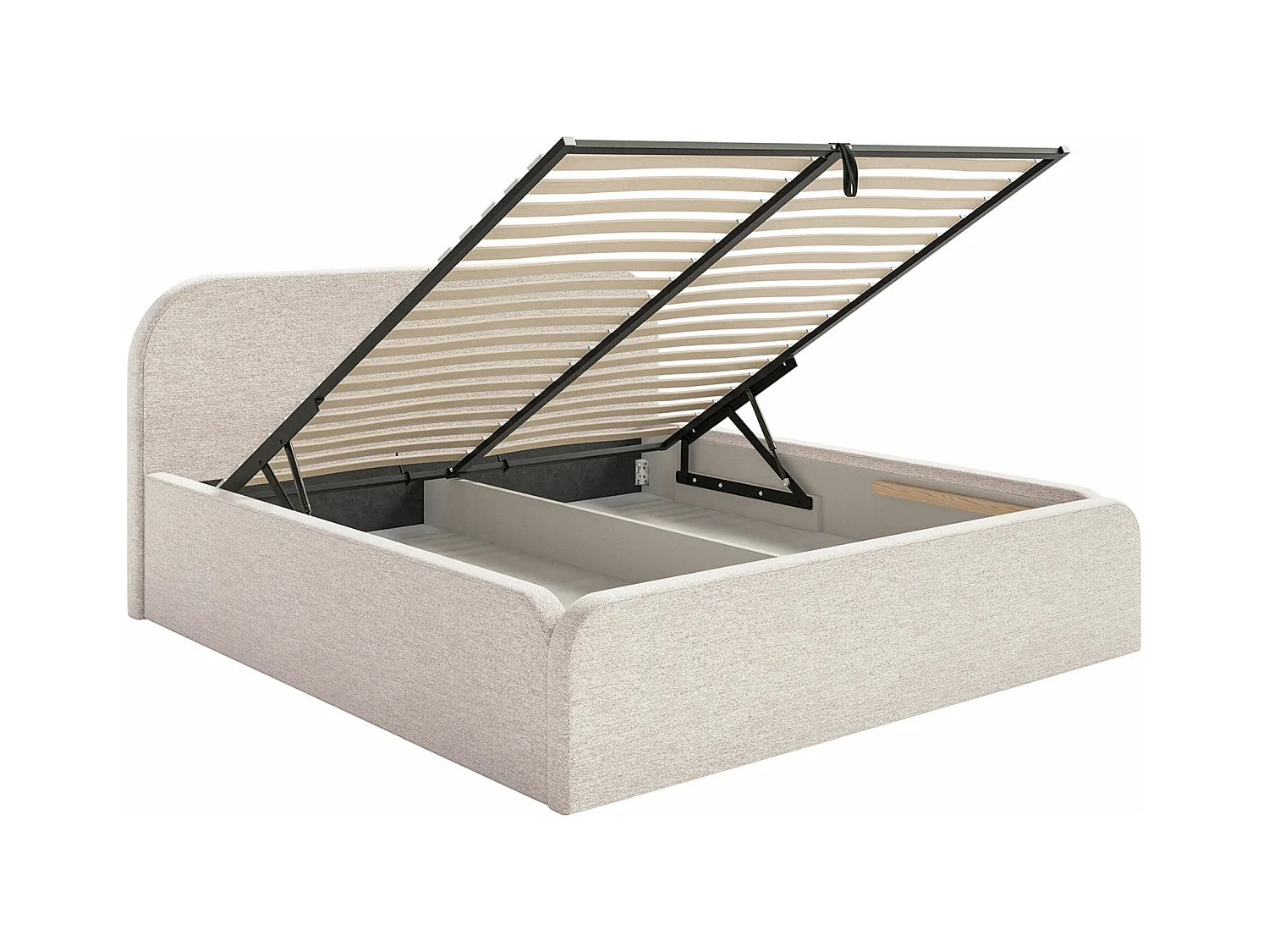 Lit tapissé avec coffre – 200x200 cm – en tissu chenille beige clair – UMIKE