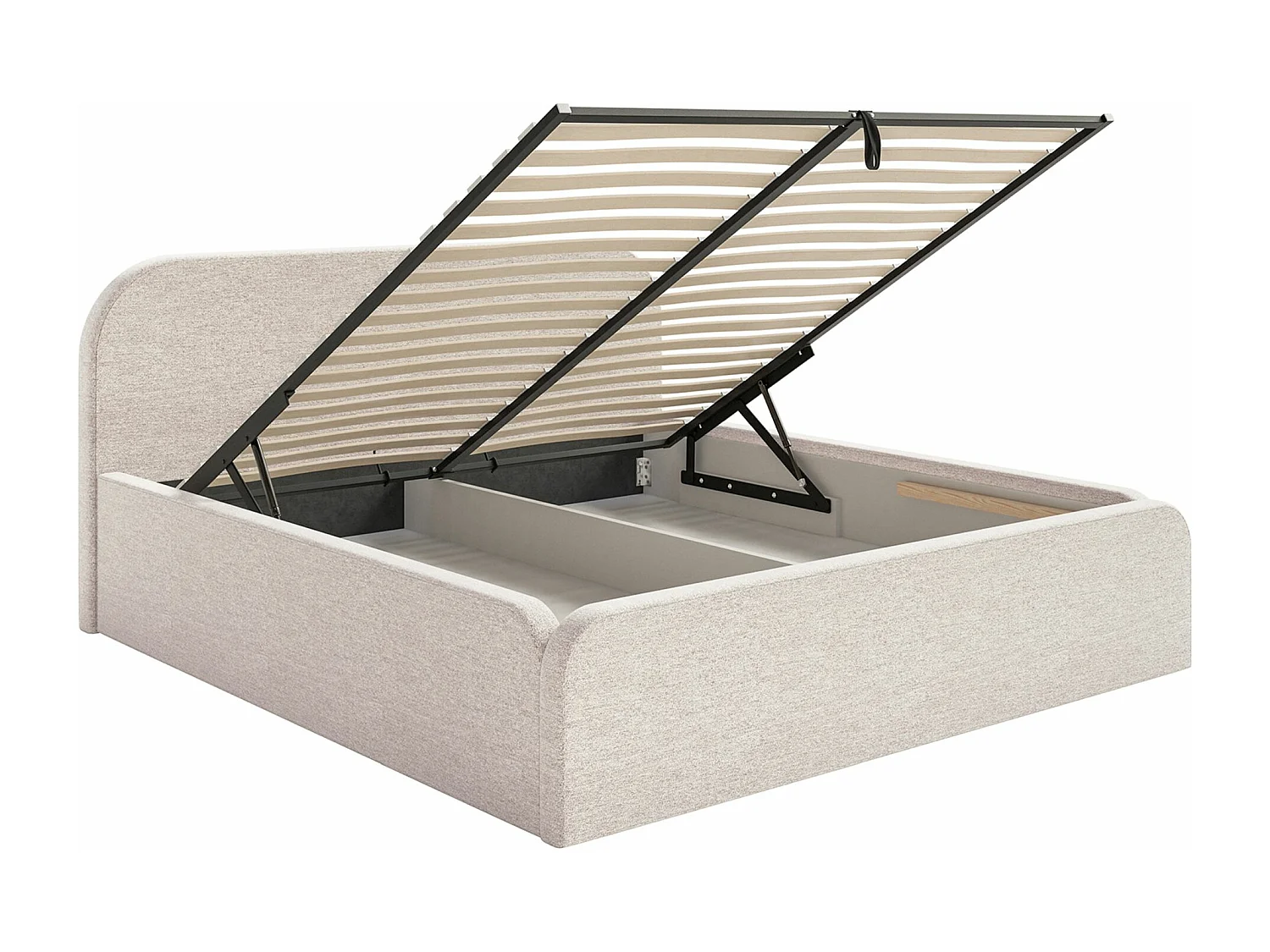 Lit tapissé avec coffre – 200x200 cm – en tissu chenille beige clair – UMIKE