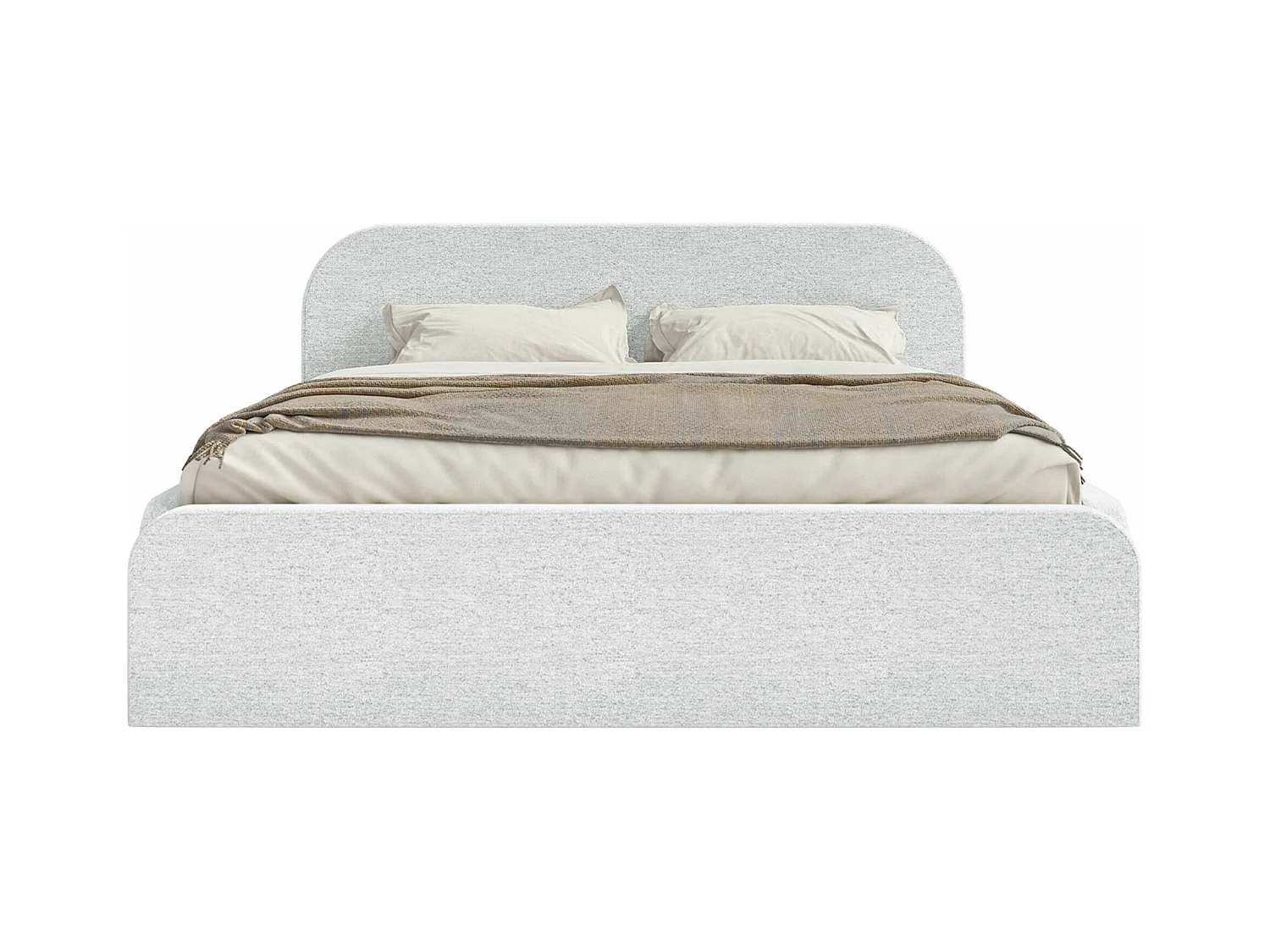 Lit tapissé avec coffre – 160x200 cm – en tissu chenille gris clair – UMIKE