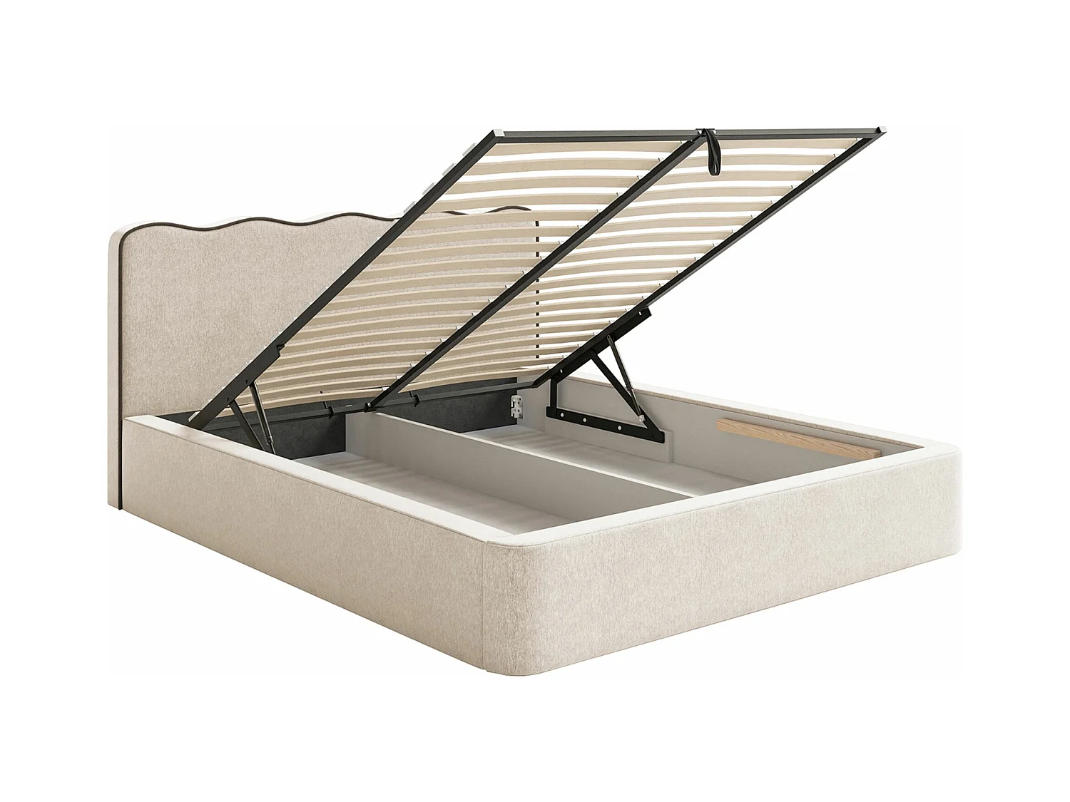 Lit tapissé avec coffre – 180x200 cm – en tissu tressé beige clair – DUNEY