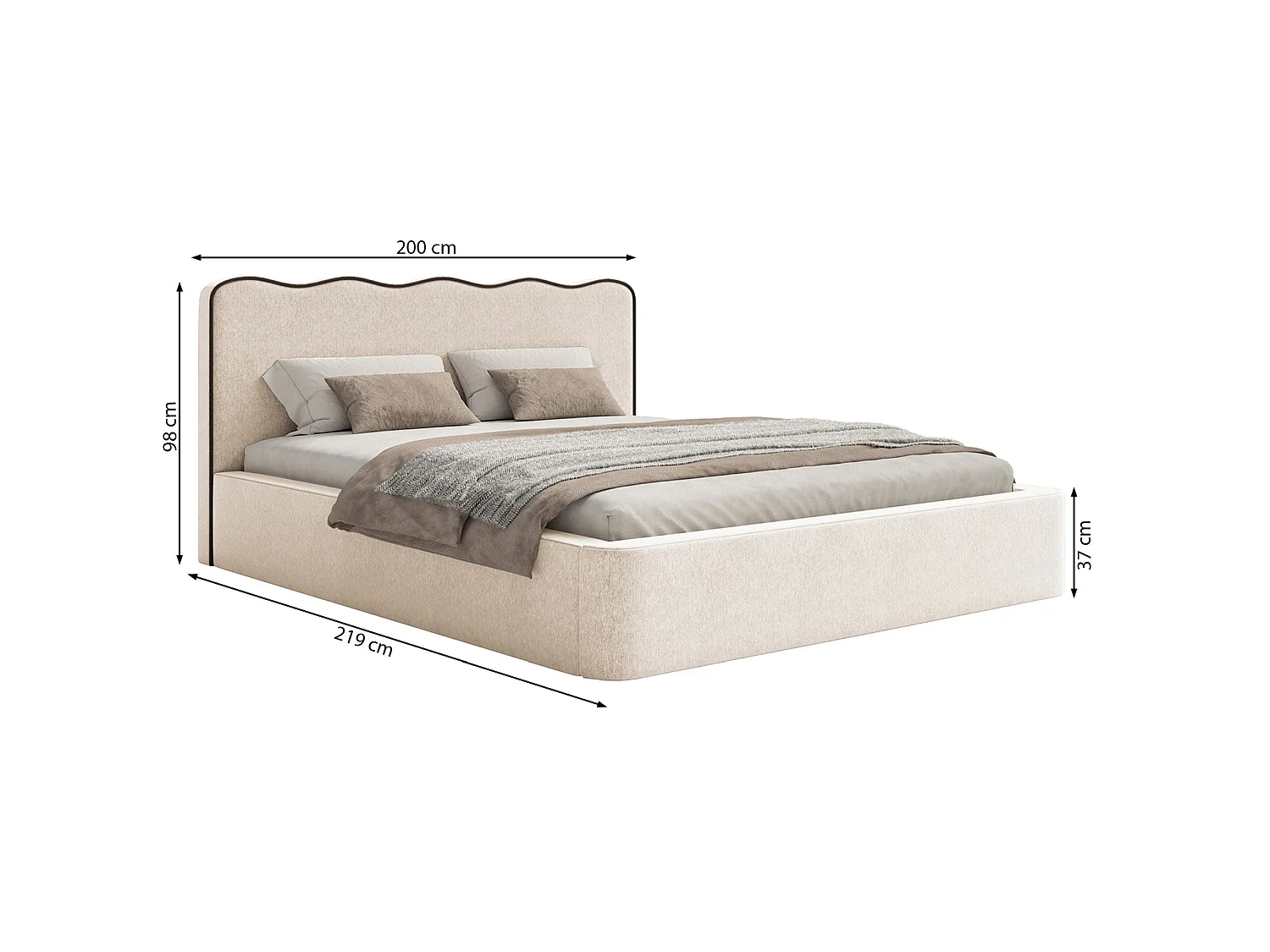 Gestoffeerd bed met opbergruimte – 180x200 cm – in lichtbeige geweven stof – DUNEY